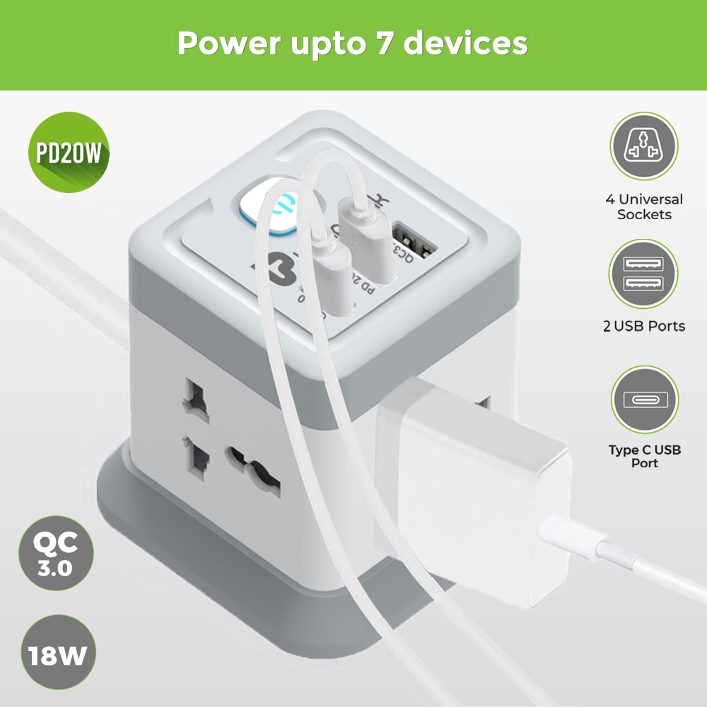 Power Qube Desktop Surge Protector with QC3.0 & 20W Power Delivery Port UM1050U