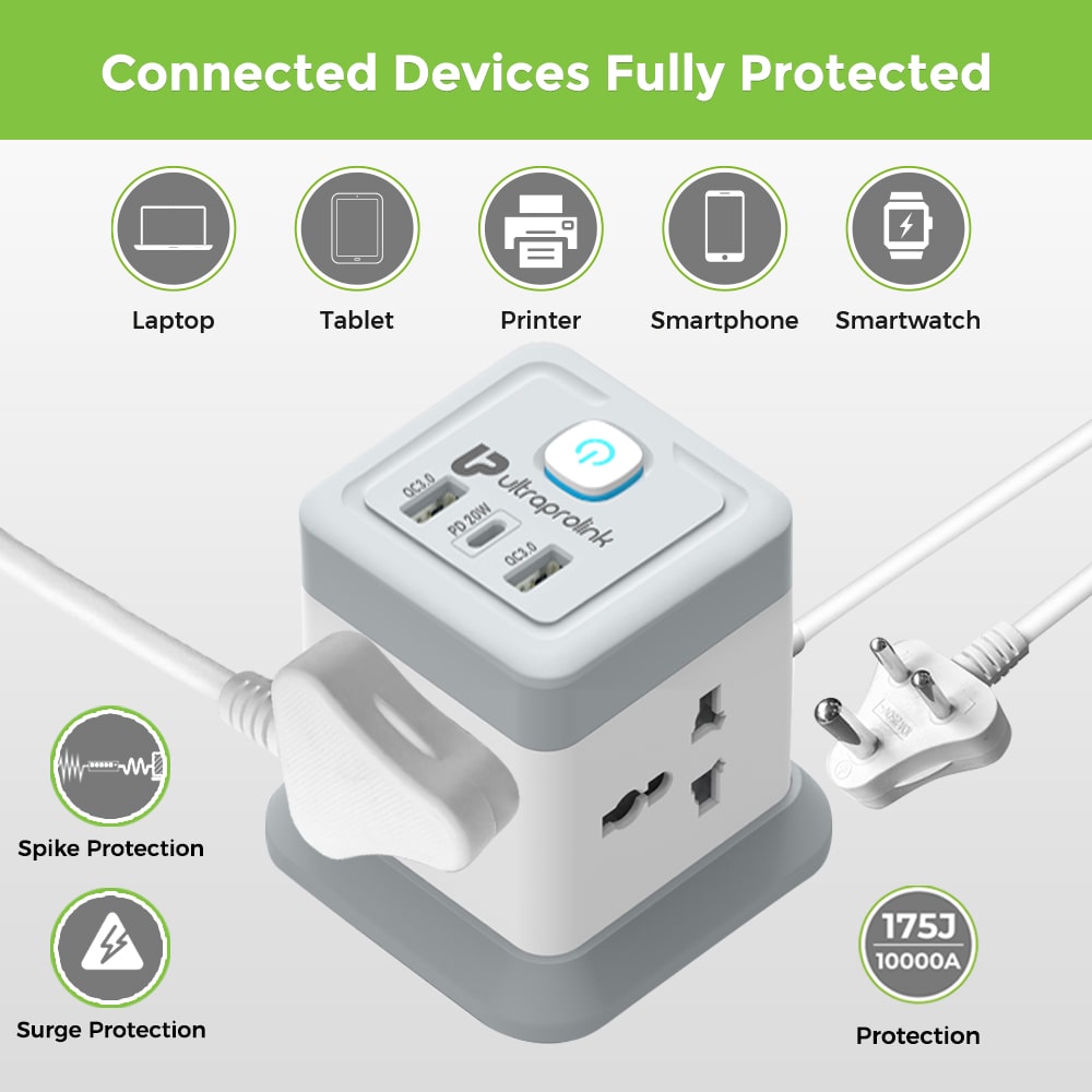 Power Qube Desktop Surge Protector with QC3.0 & 20W Power Delivery Port UM1050U