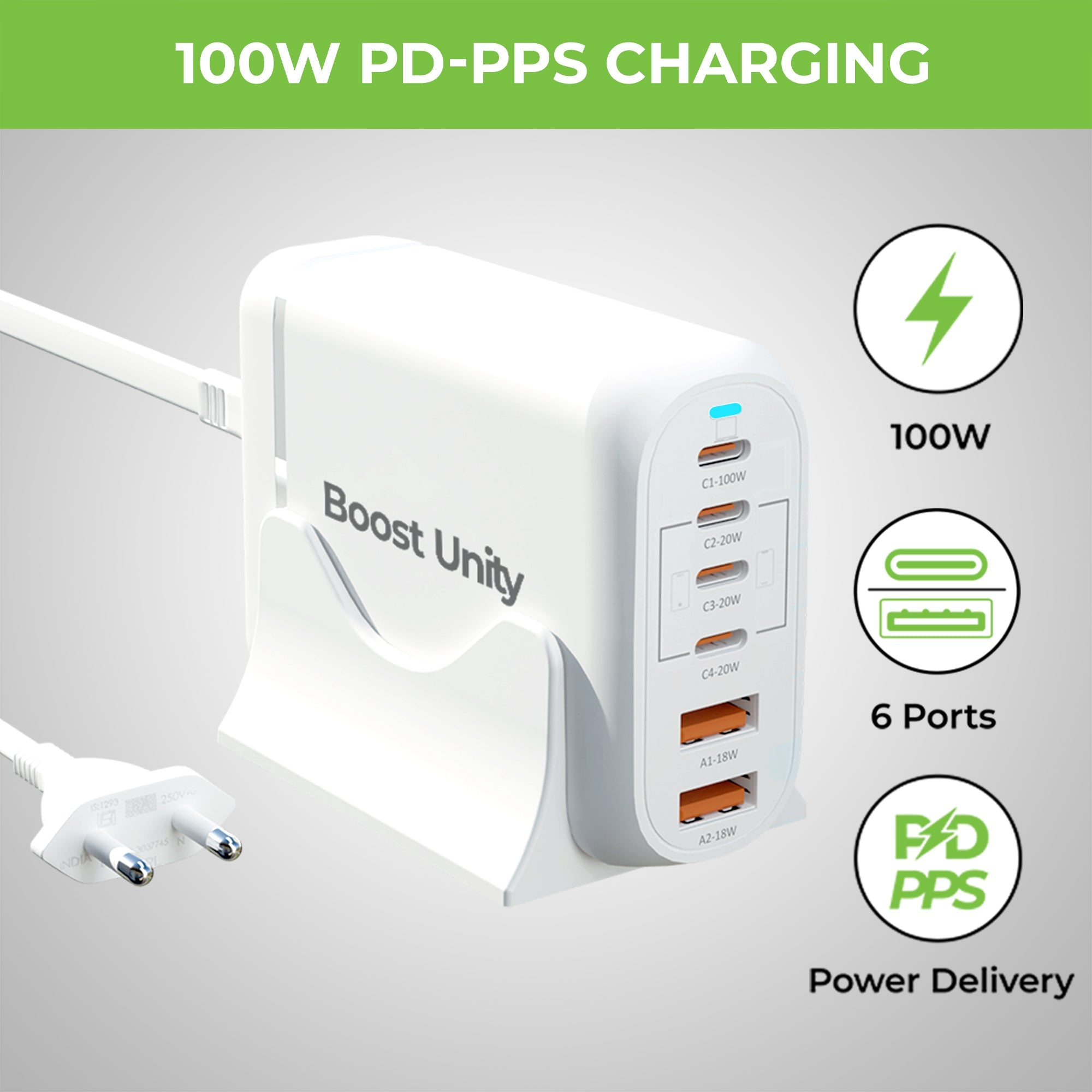 Boost Unity 100 6 USB Port 100W Desktop GaN Charging Station UM1182