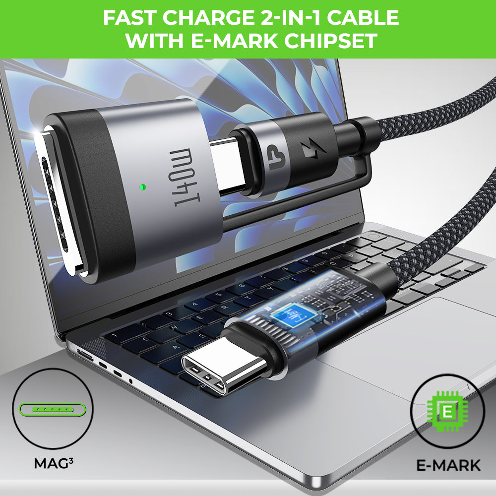 NyloKev 240 Mag3  USB Type C – Type C + Mag3  PD 3.1 Cable UL1193BLK-0200