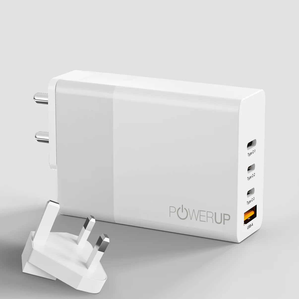 POWERUP Max Charge 120W 3 PD Type C + USB QC 3.0 GaN Wall Charger - White