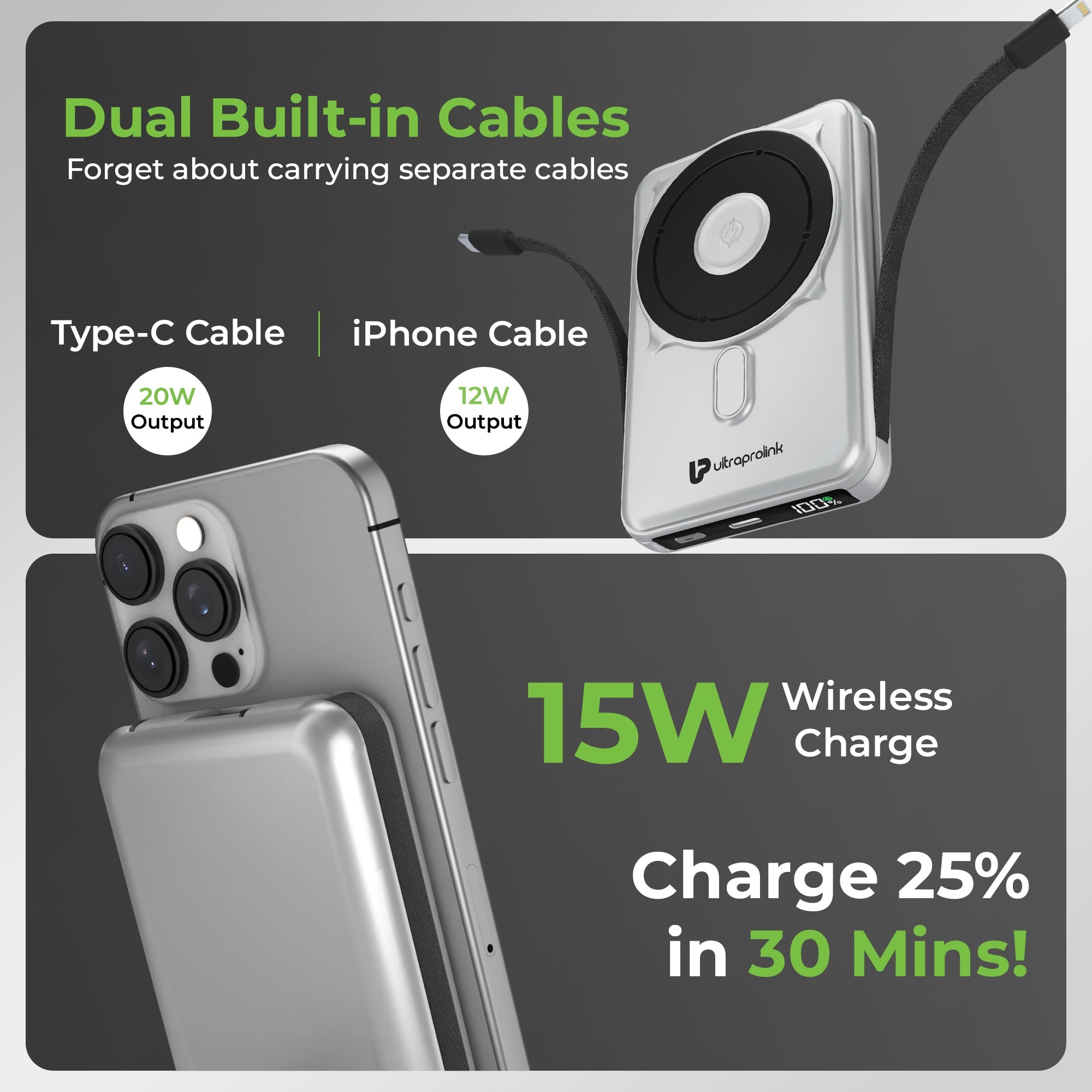 Juice-Up Mag 5 3-in-1 Wireless Magnetic Power Bank (10,000mAh) UM1126GRY