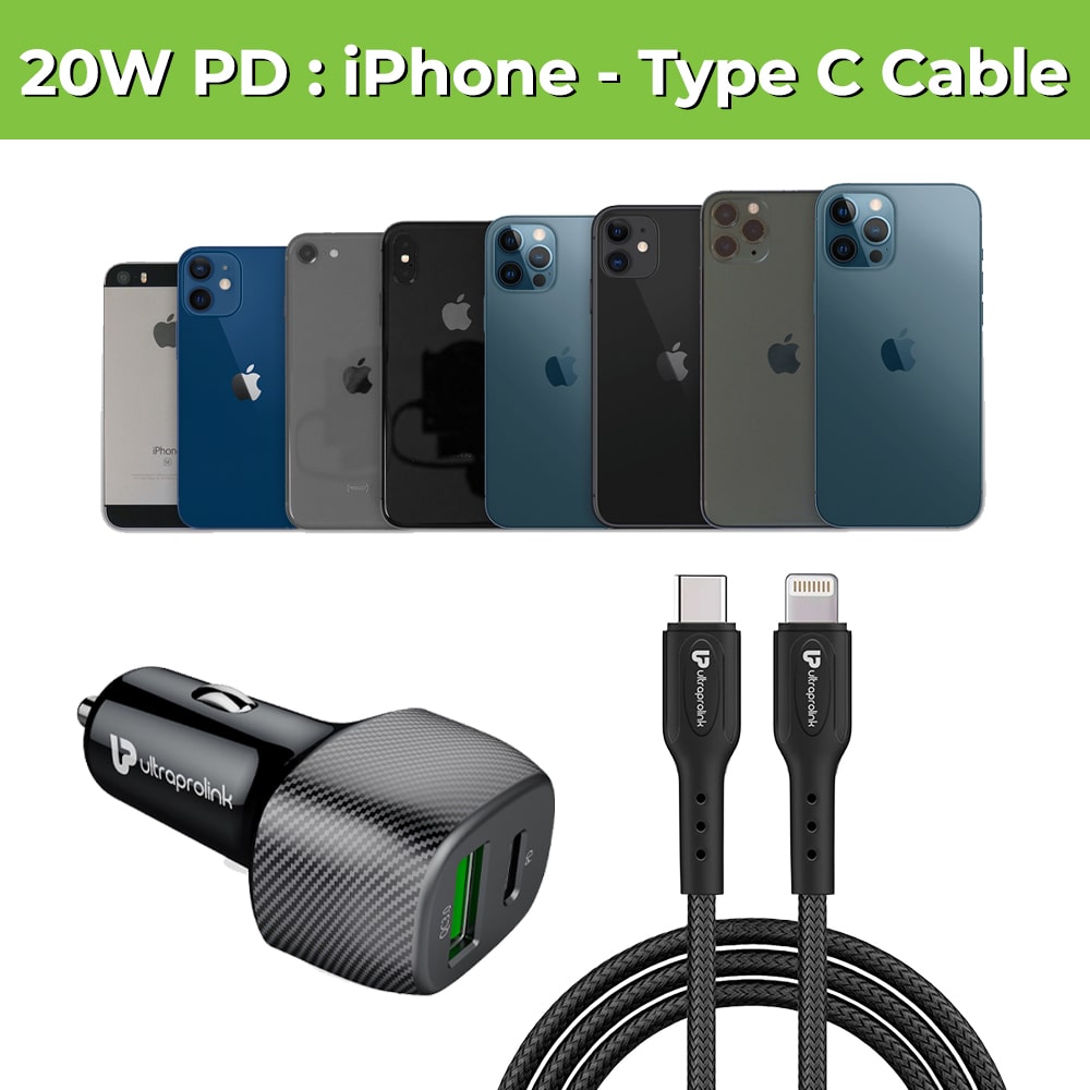 MACH 38W PD + QC 3.0 Car Charger With iPhone Cable UM1013L