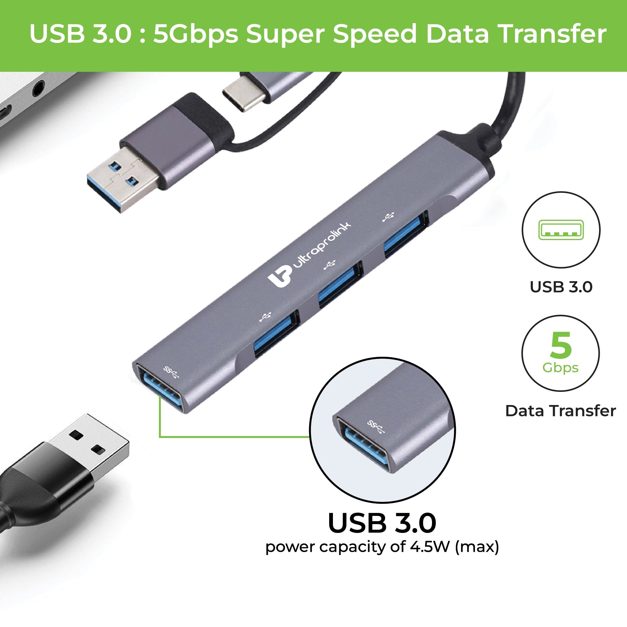 Slimport 4C USB-C+A to USB-A  x 4 Port Hub UL1205