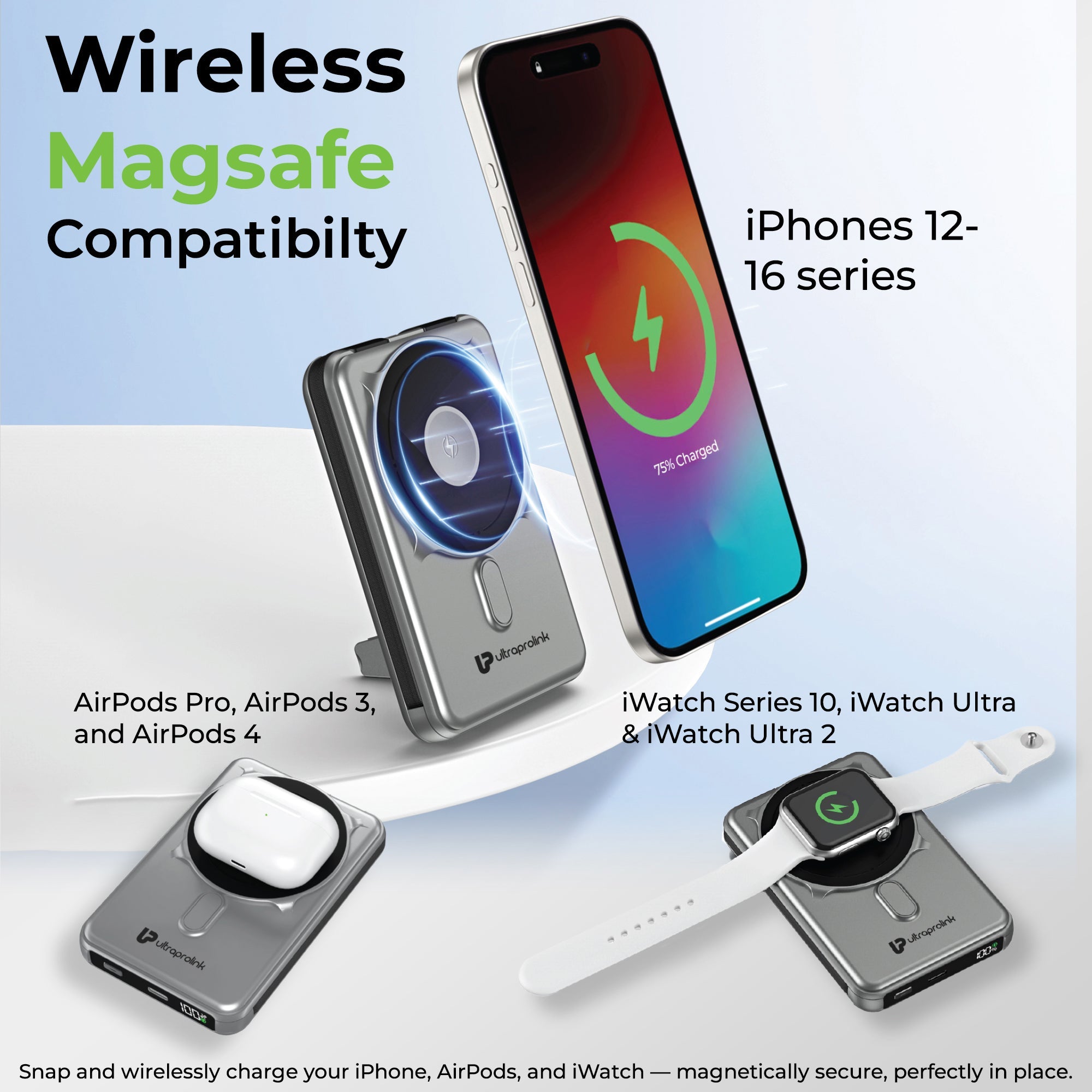 Juice-Up Mag 5 3-in-1 Wireless Magnetic Power Bank (10,000mAh) UM1126GRY