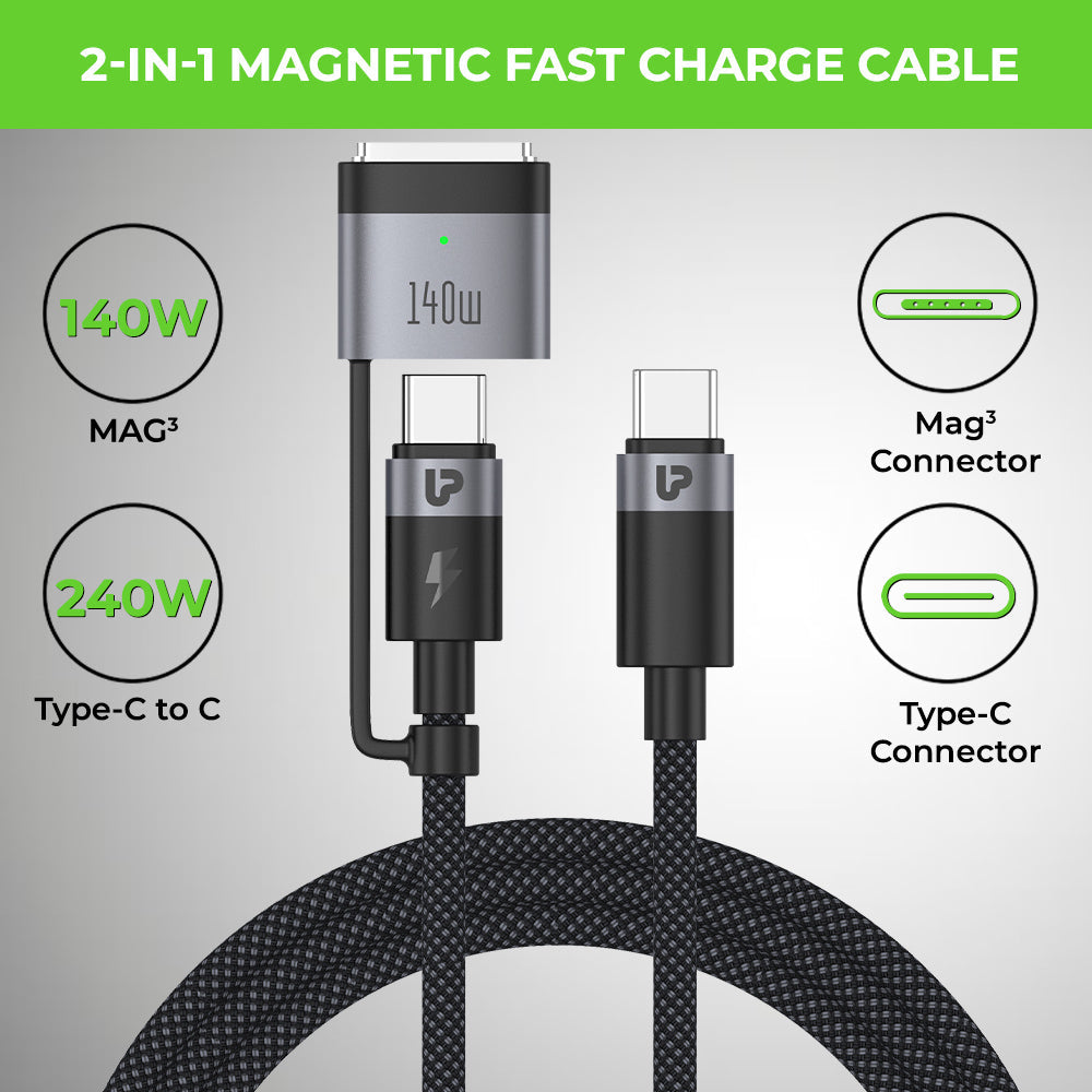 NyloKev 240 Mag3  USB Type C – Type C + Mag3  PD 3.1 Cable UL1193BLK-0200