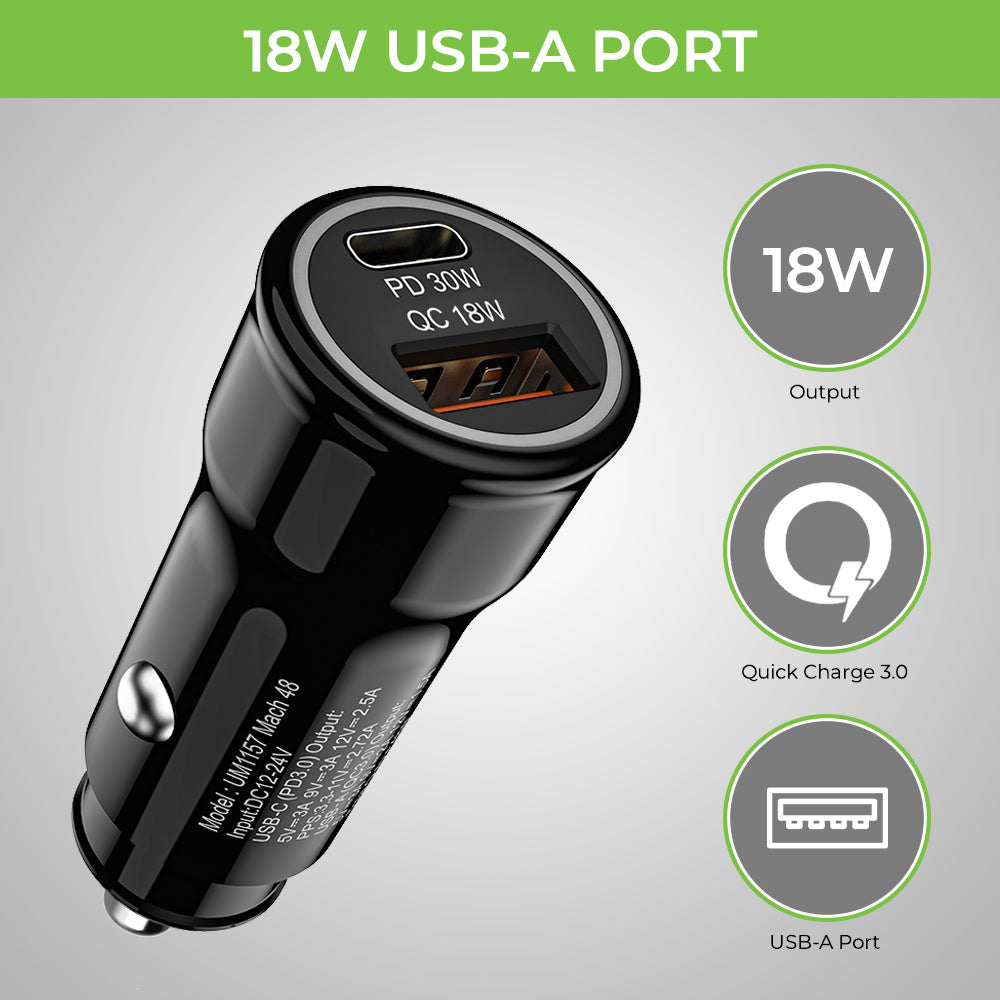 UltraProlink Mach 48 PD/QC3.0/PPS Car Charger (48W) with C2L Cable 1m (UM1157L)