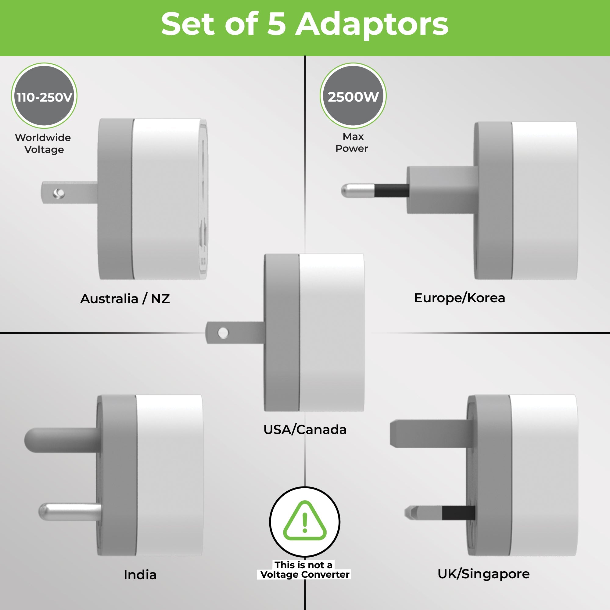 Travel Qubes Worldwide AC Convertor Plugs ( pack of 5) UM1164