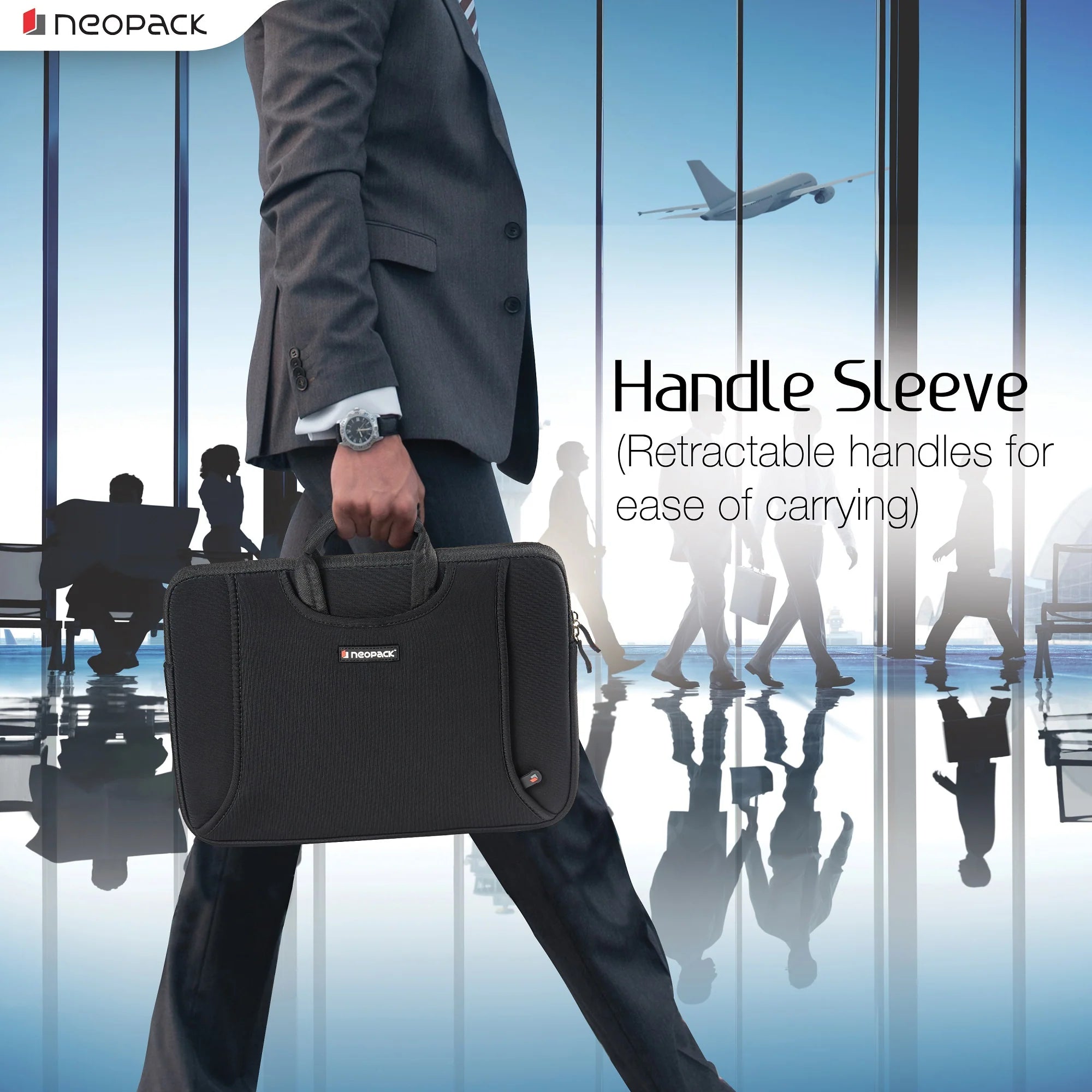 Neopack Handle Sleeve For Upto 14.2" Macbooks & 13" Laptops (Black)