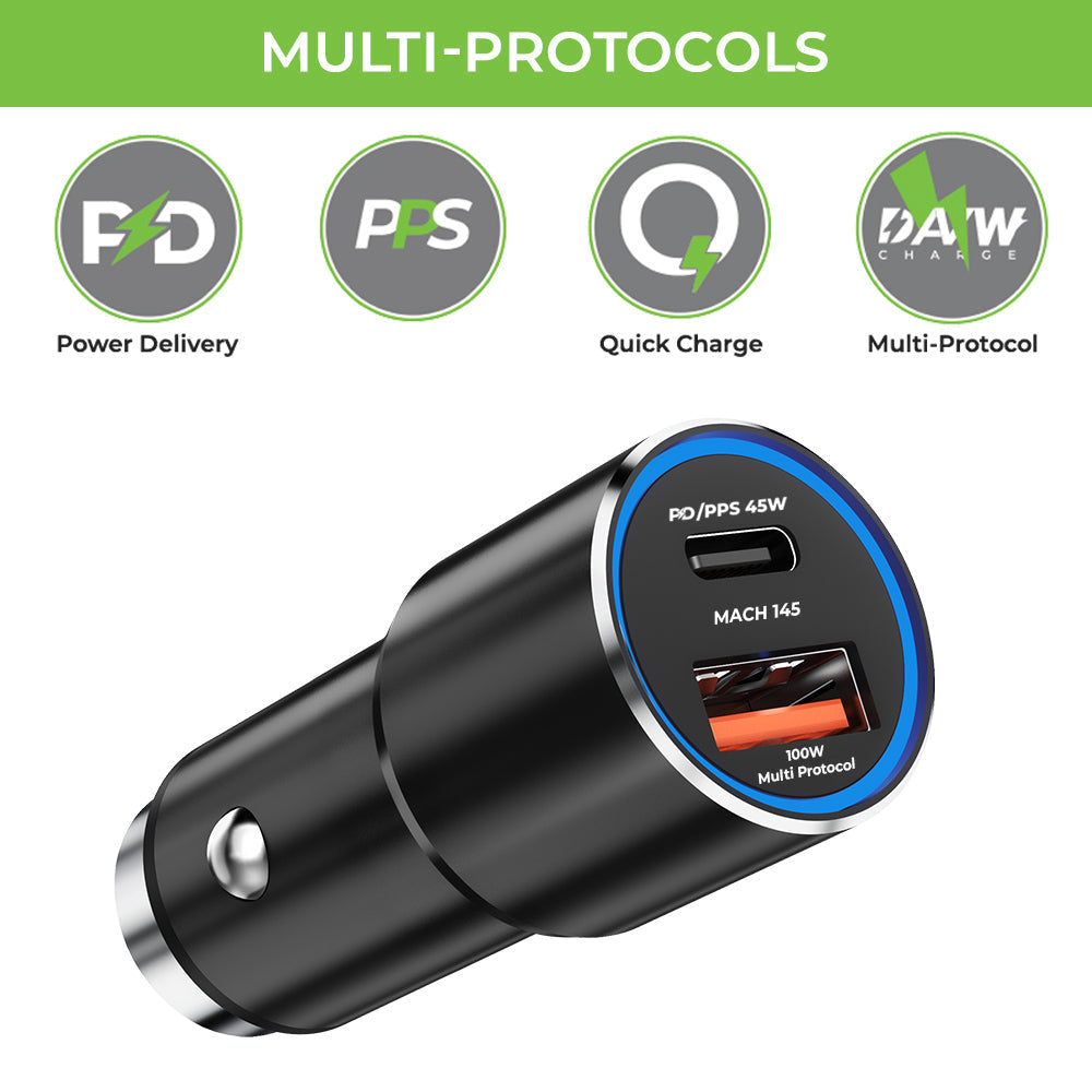 Mach 145W All Protocol Dual USB Car Charger with 1m Cable UM1160
