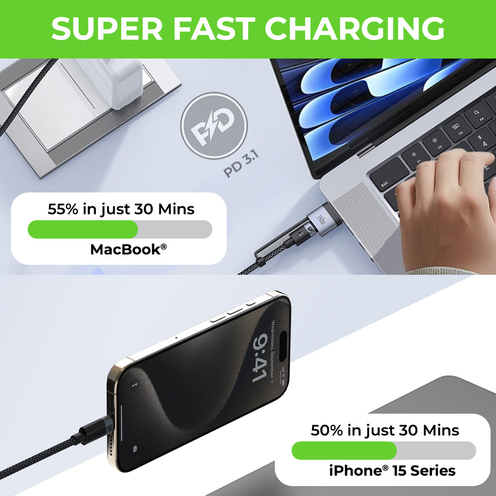 NyloKev 240 Mag3  USB Type C – Type C + Mag3  PD 3.1 Cable UL1193BLK-0200
