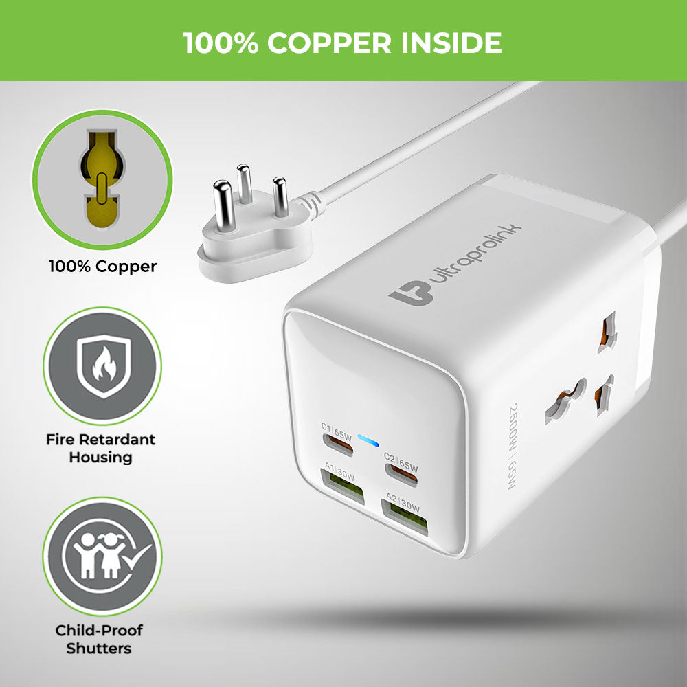 Power Qube 65 2 Socket Surge Protector with 4 USB Ports (65W) UM1165U