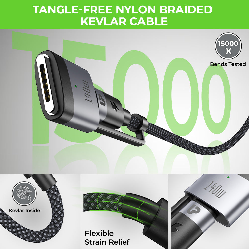 NyloKev 240 Mag3  USB Type C – Type C + Mag3  PD 3.1 Cable UL1193BLK-0200