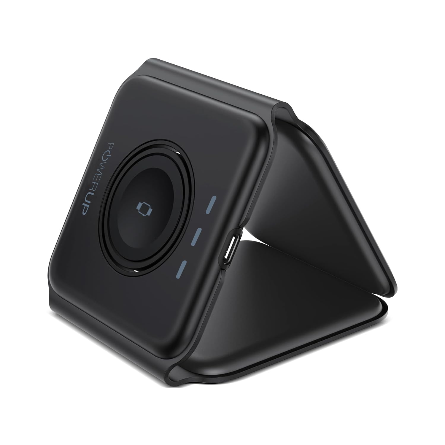 POWERUP 3in1 High-Speed Dual Coil Wireless Charger Compatible with iPhone 15/14/ 13/12 Series | All Apple Watch & Air-Pods | 23W Magnetic Portable Charger with Mag-Safe - Black