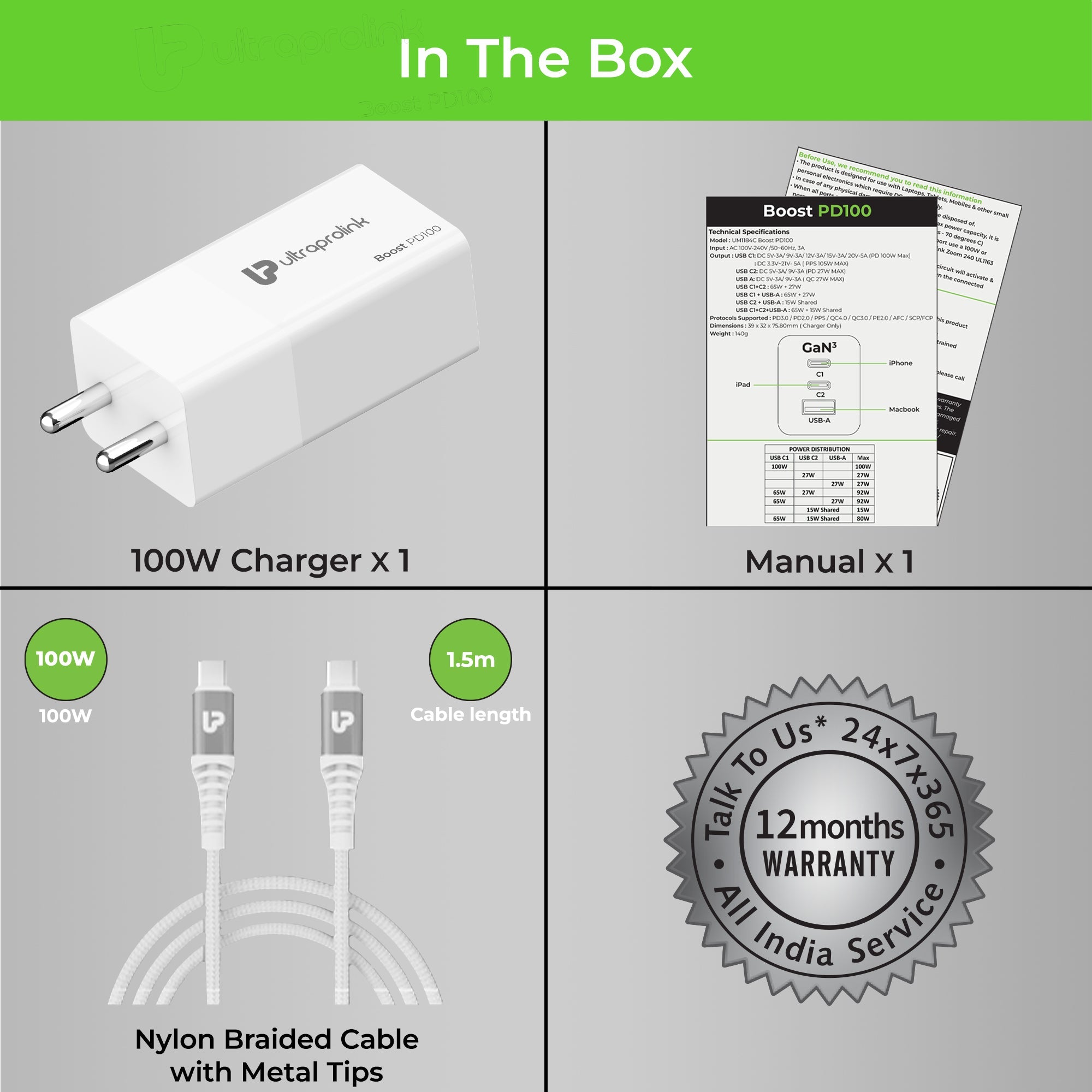 Boost PD 100 3 USB Ports 100W GaN Travel Charger UM1184C