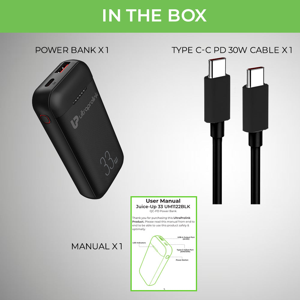 Juice-Up 33W/10,000 mAh Power Bank UM1122BLK