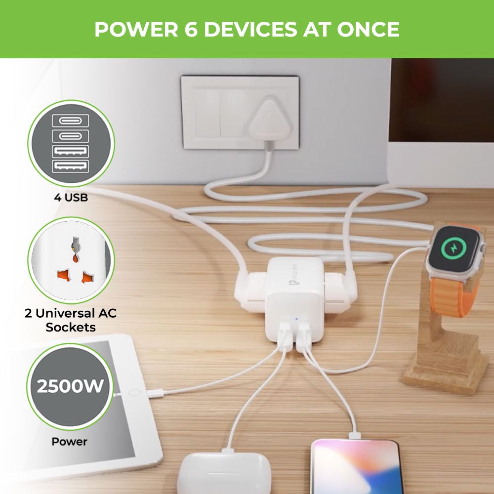 Power Qube 65 2 Socket Surge Protector with 4 USB Ports (65W) UM1165U