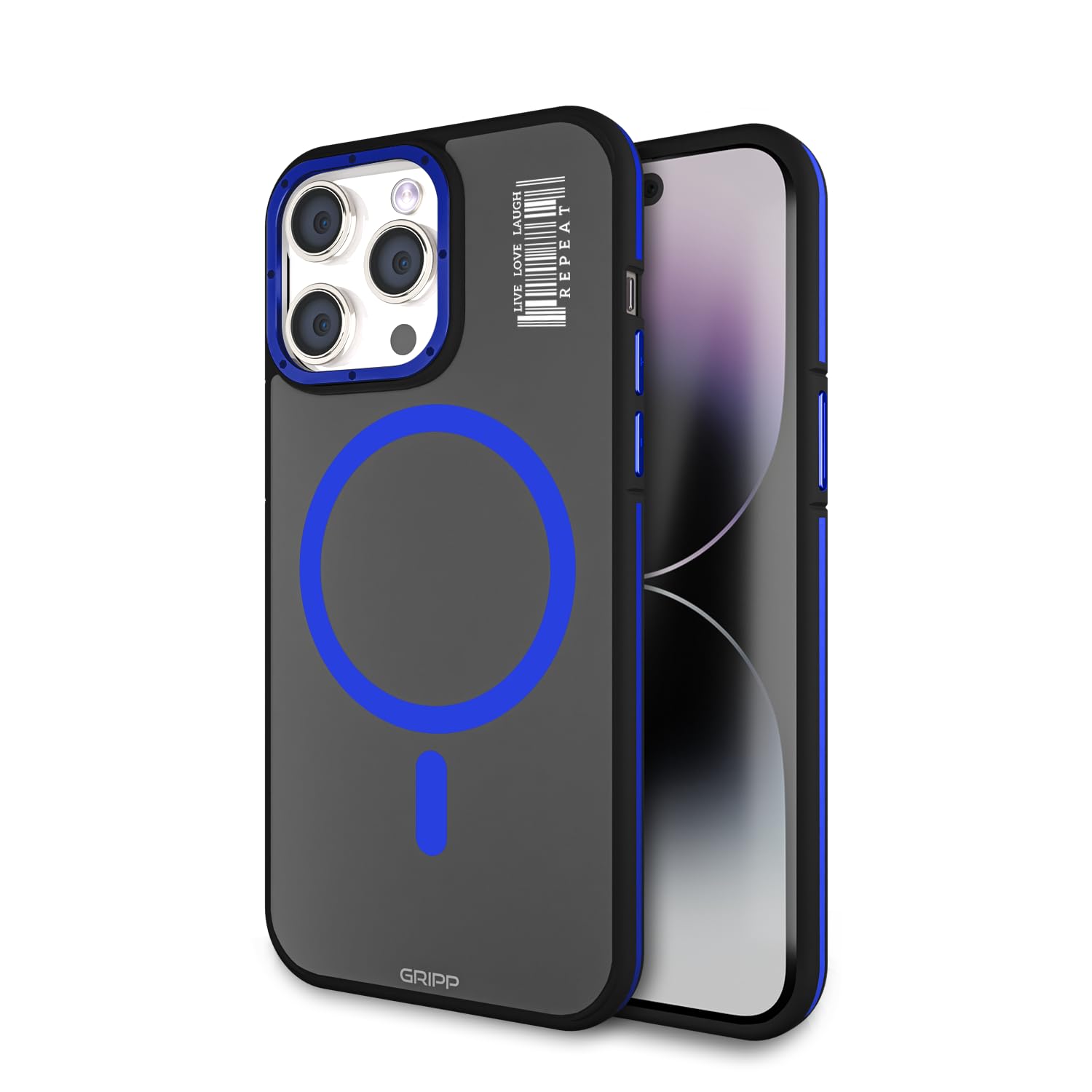 GRIPP Raigor with Mag-Safe Case Compatible with iPhone 15 Pro Max (6.7") with Metallic Camera Ring Alloy | Dual Material Ultra Hard PC & Soft TPU Bumper Translucent Matte Back Cover - Blue