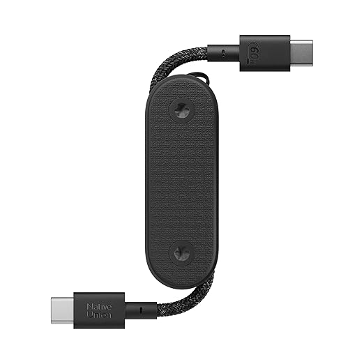 Native Union Pocket Cable 60W – Reinforced Braided USB-C to USB-C Portable Charging Cable – Compatible with iPhone 15, 15 Pro, 15 Pro Max, iPad Pro, iPad Air, Galaxy S24, Flip 5, Fold 5 (Black)