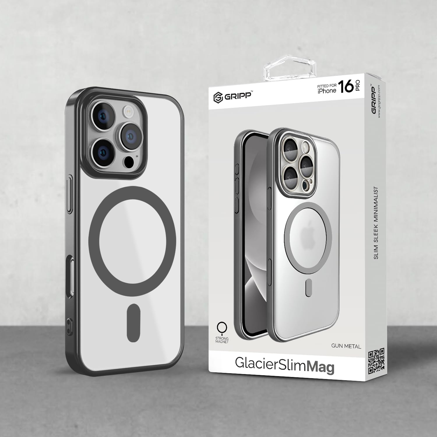 GRIPP Glacier Slim Mag-Safe Case for iPhone 16 Pro (6.3") 2024 | 6ft Drop-Tested with D30 Technology, Raised Camera Ring, Shockproof, Lightweight, Ultra-Thin Matte Back Cover - Gunmetal