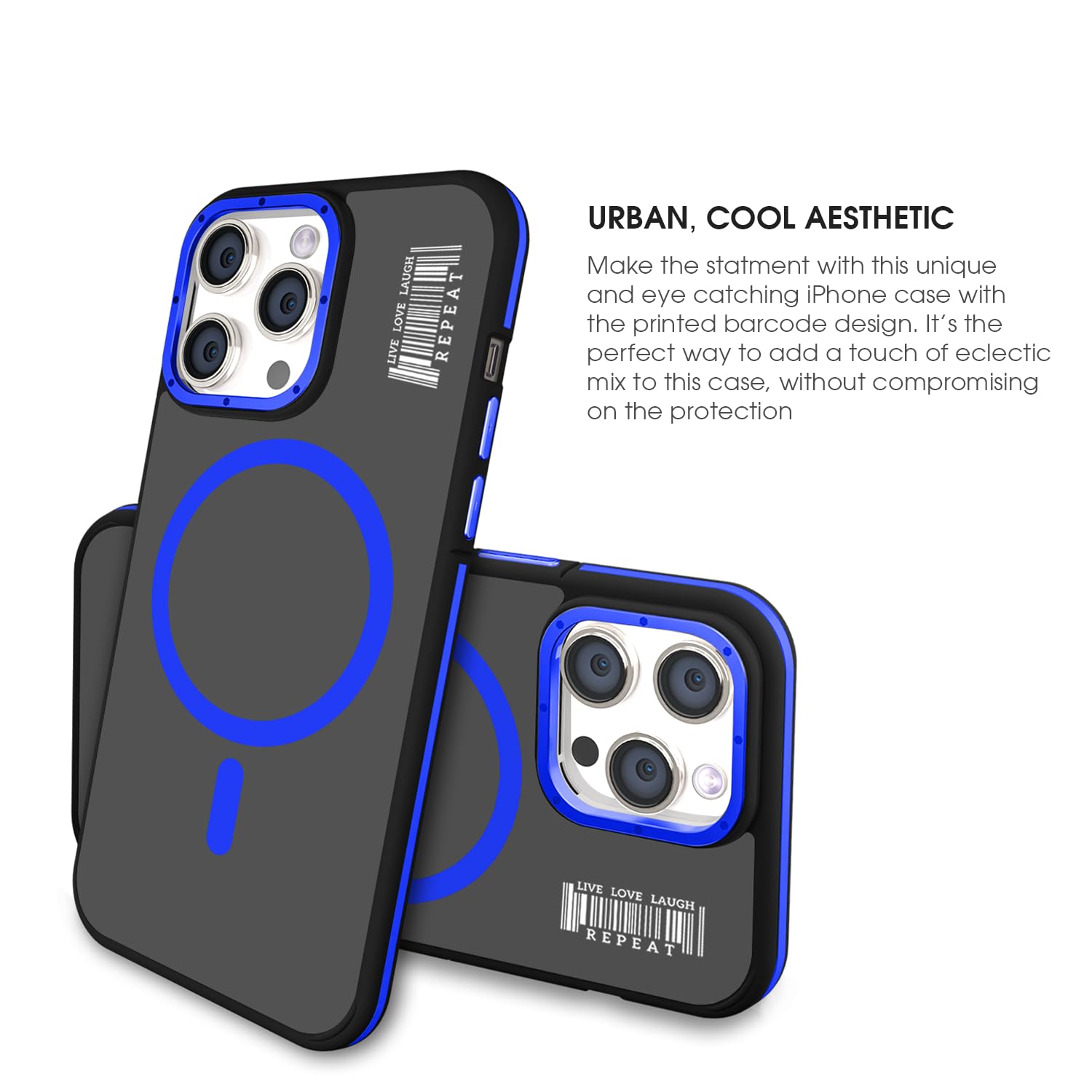 GRIPP Raigor with Mag-Safe Case Compatible with iPhone 15 Pro Max (6.7") with Metallic Camera Ring Alloy | Dual Material Ultra Hard PC & Soft TPU Bumper Translucent Matte Back Cover - Blue