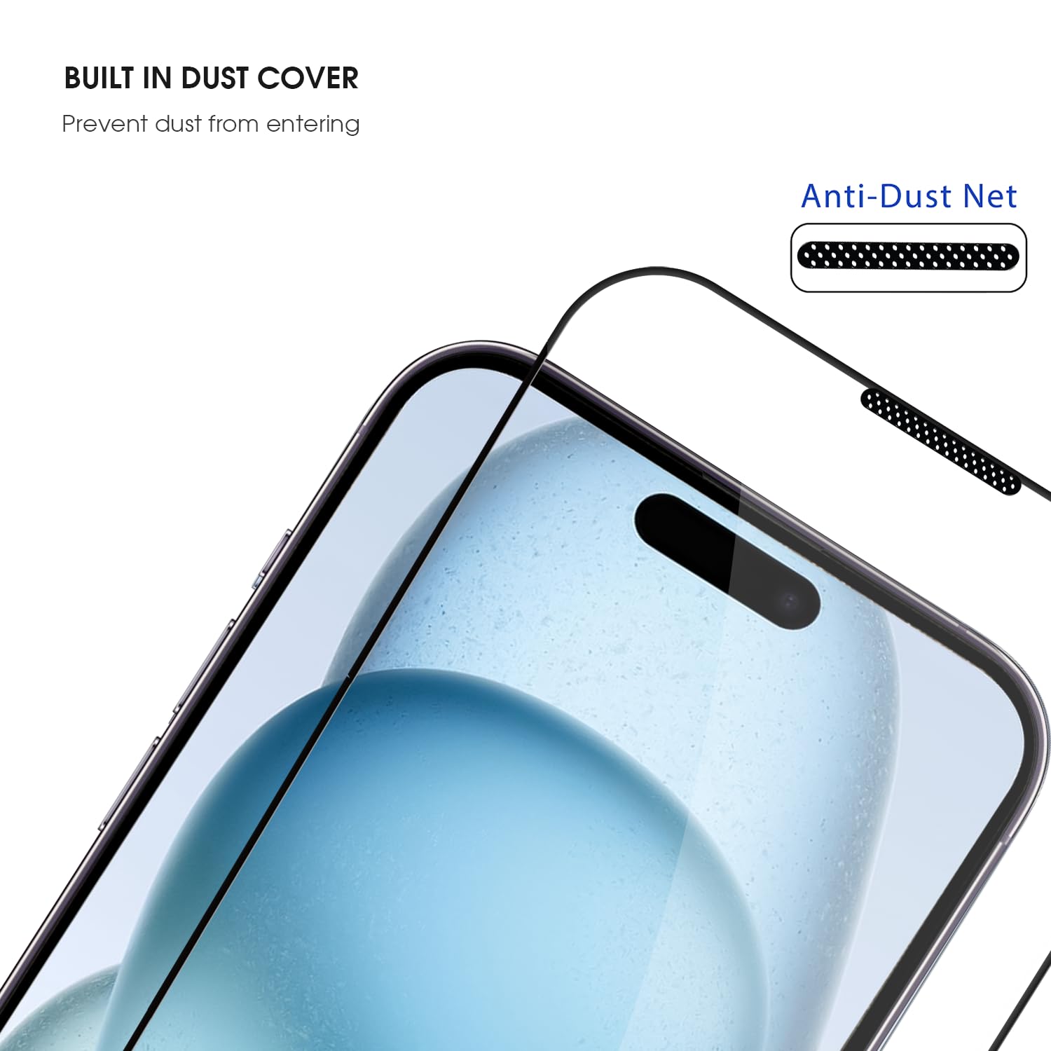 GRIPP Dust Proof 3D Tempered Glass Screen Protector for iPhone 15 (6.1") with Edge to Edge Full Coverage & 9H Hardness Anti-Scratch Shockproof Protection Screen Cover Shield