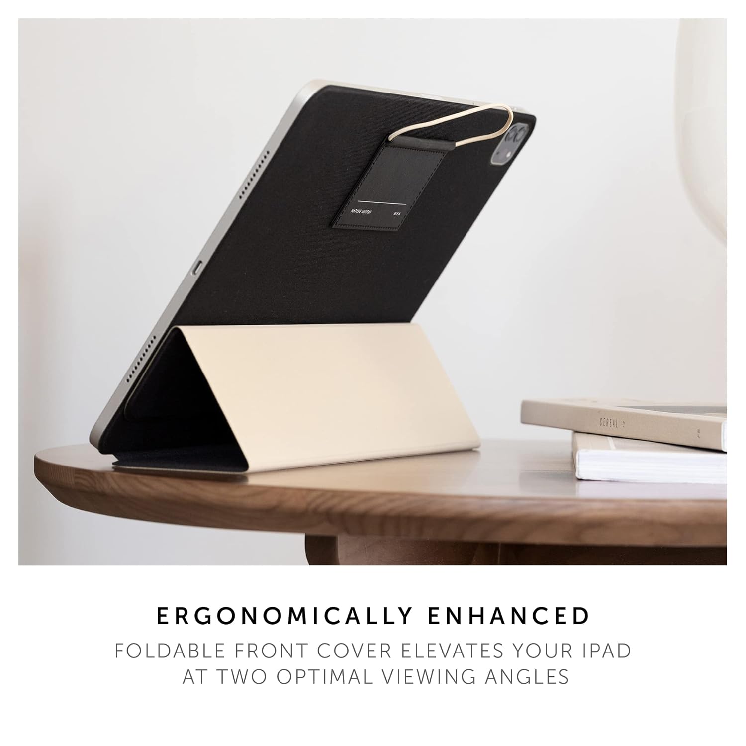 Native Union W.F.A iPad Folio – Minimalist Foldable Stand and Cover Compatible With iPad Pro 11”, iPad Air 10.9" with Easy Magnetic Attachment, Button & String Design -Black