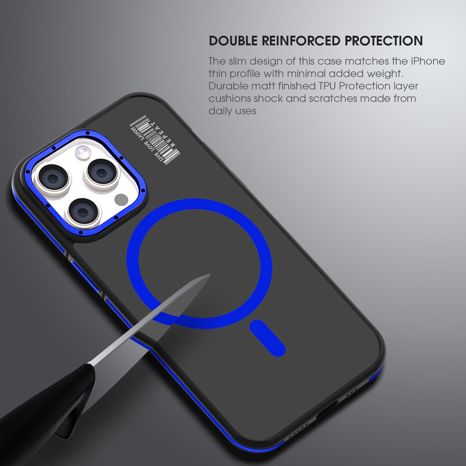 GRIPP Raigor with Mag-Safe Case Compatible with iPhone 15 Pro Max (6.7") with Metallic Camera Ring Alloy | Dual Material Ultra Hard PC & Soft TPU Bumper Translucent Matte Back Cover - Blue