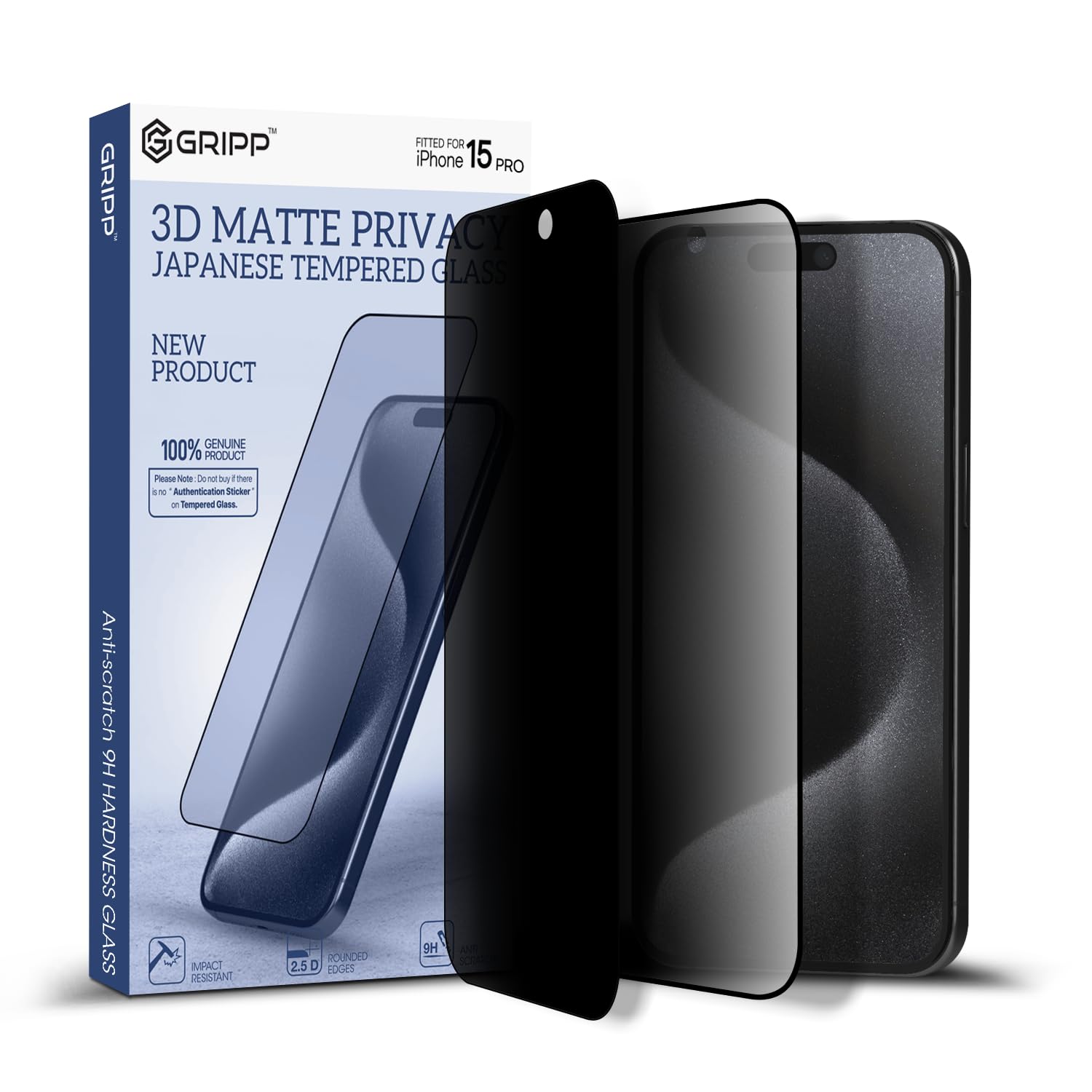 GRIPP Matte Privacy Tempered Glass Screen Protector for iPhone 15 Plus (6.7") with Anti Scratch & Anti Oil with 9h Hardness Edge to Edge Full Screen Protection Guard