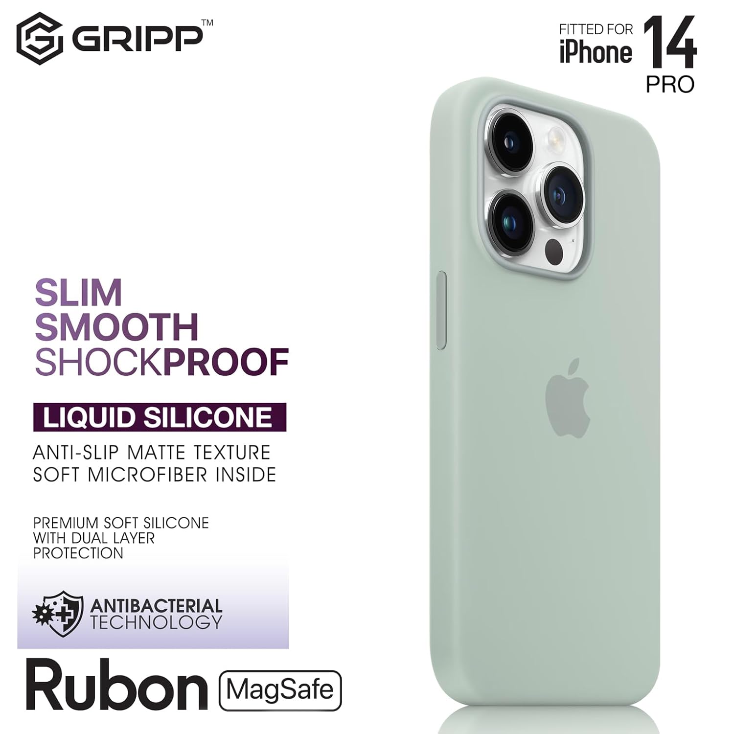 GRIPP® Rubon with Mag-Safe Slim-Fit Case Compatible with iPhone 14 Pro (6.1") Lightweight Matte Texture Liquid Silicone Soft Touch Material with 360-Degree Protection Back Cover - Beige