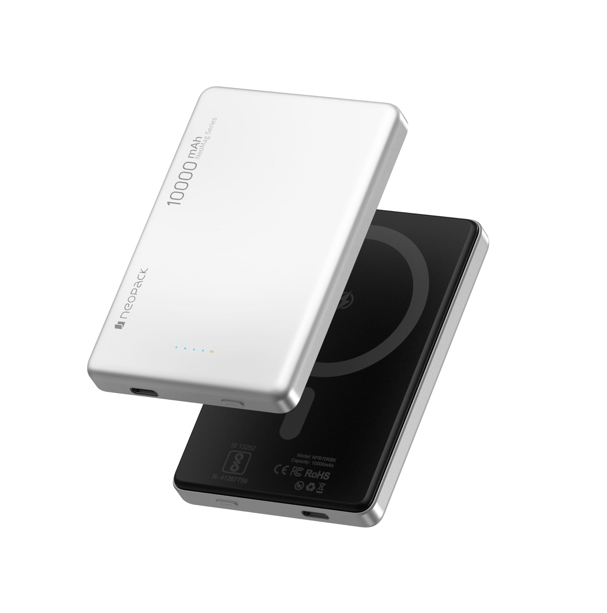 Neopack Velocity 10000 mAh Magnetic Power Bank with MagSafe Compatible Wireless Charging @ 15W & Type C @ 20W (Silver)