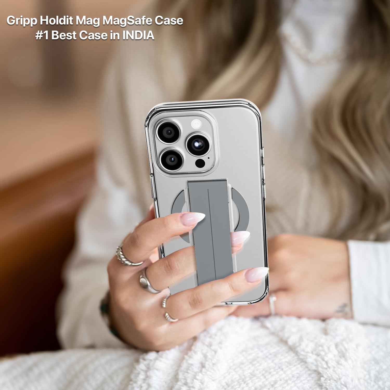 GRIPP Holdit Mag-Safe Case for iPhone 16 Pro Max (6.9") 2024 | 8ft Drop-Tested with D30 Technology, Integrated Flexible Grip Band, Lightweight, Shockproof & Scratch Resistant Back Cover - Grey