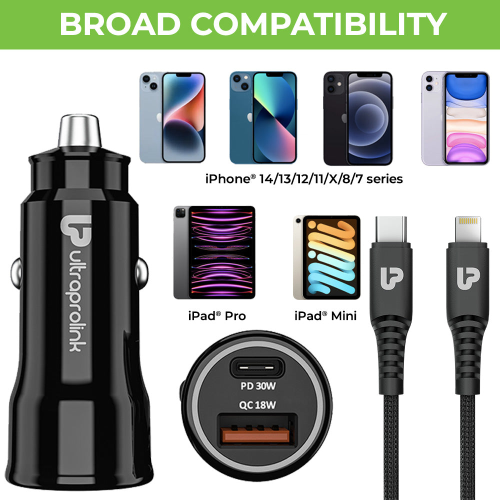 UltraProlink Mach 48 PD/QC3.0/PPS Car Charger (48W) with C2L Cable 1m (UM1157L)