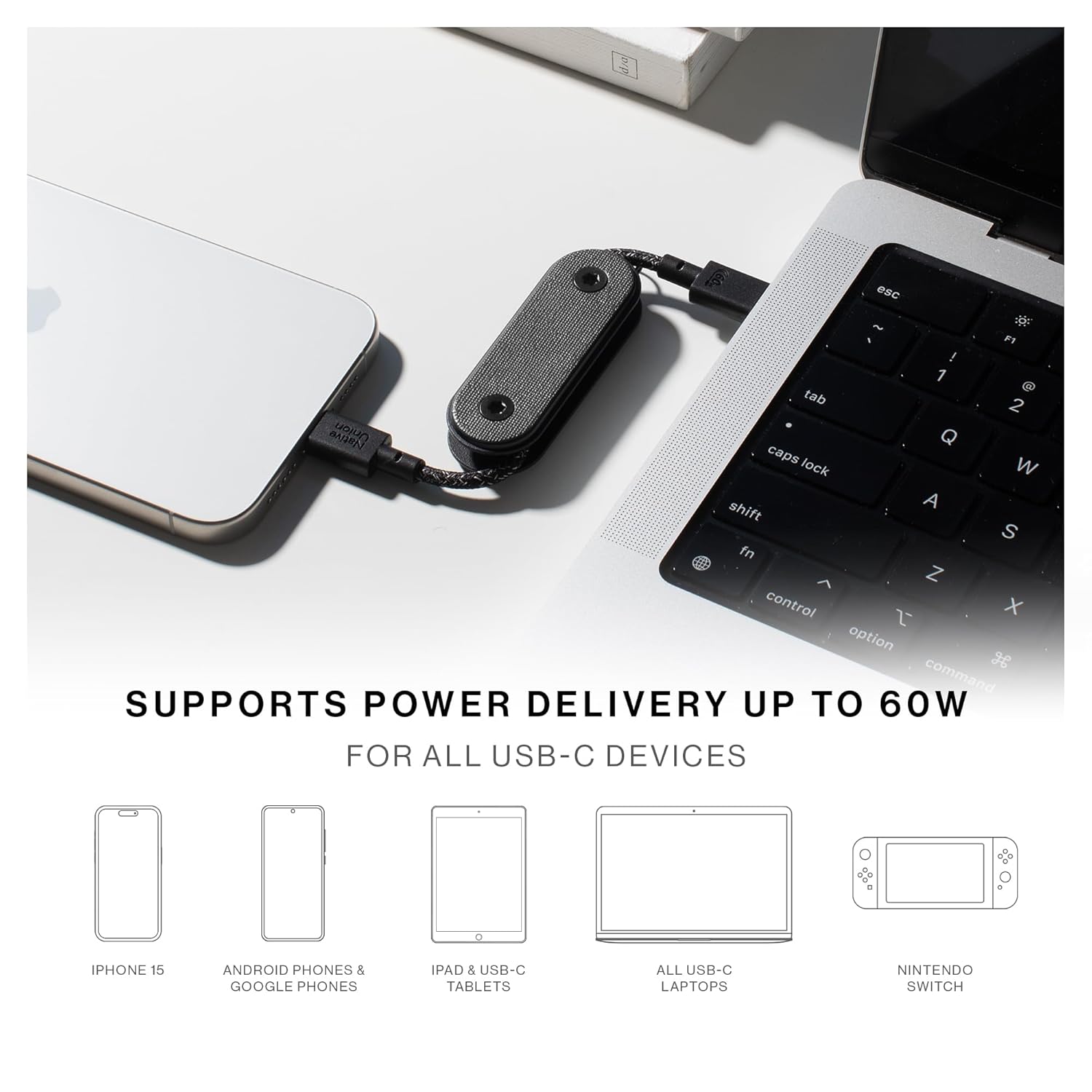 Native Union Pocket Cable 60W – Reinforced Braided USB-C to USB-C Portable Charging Cable – Compatible with iPhone 15, 15 Pro, 15 Pro Max, iPad Pro, iPad Air, Galaxy S24, Flip 5, Fold 5 (Black)