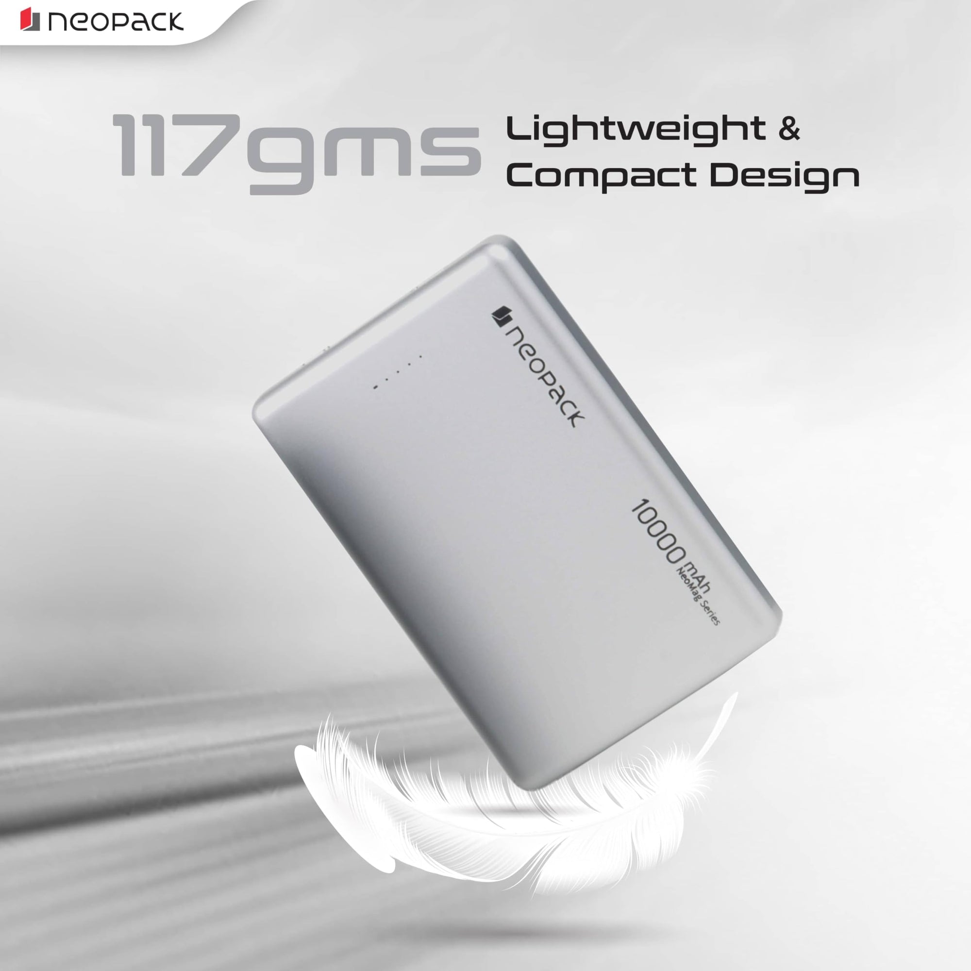 Neopack Velocity 10000 mAh Magnetic Power Bank with MagSafe Compatible Wireless Charging @ 15W & Type C @ 20W (Silver)