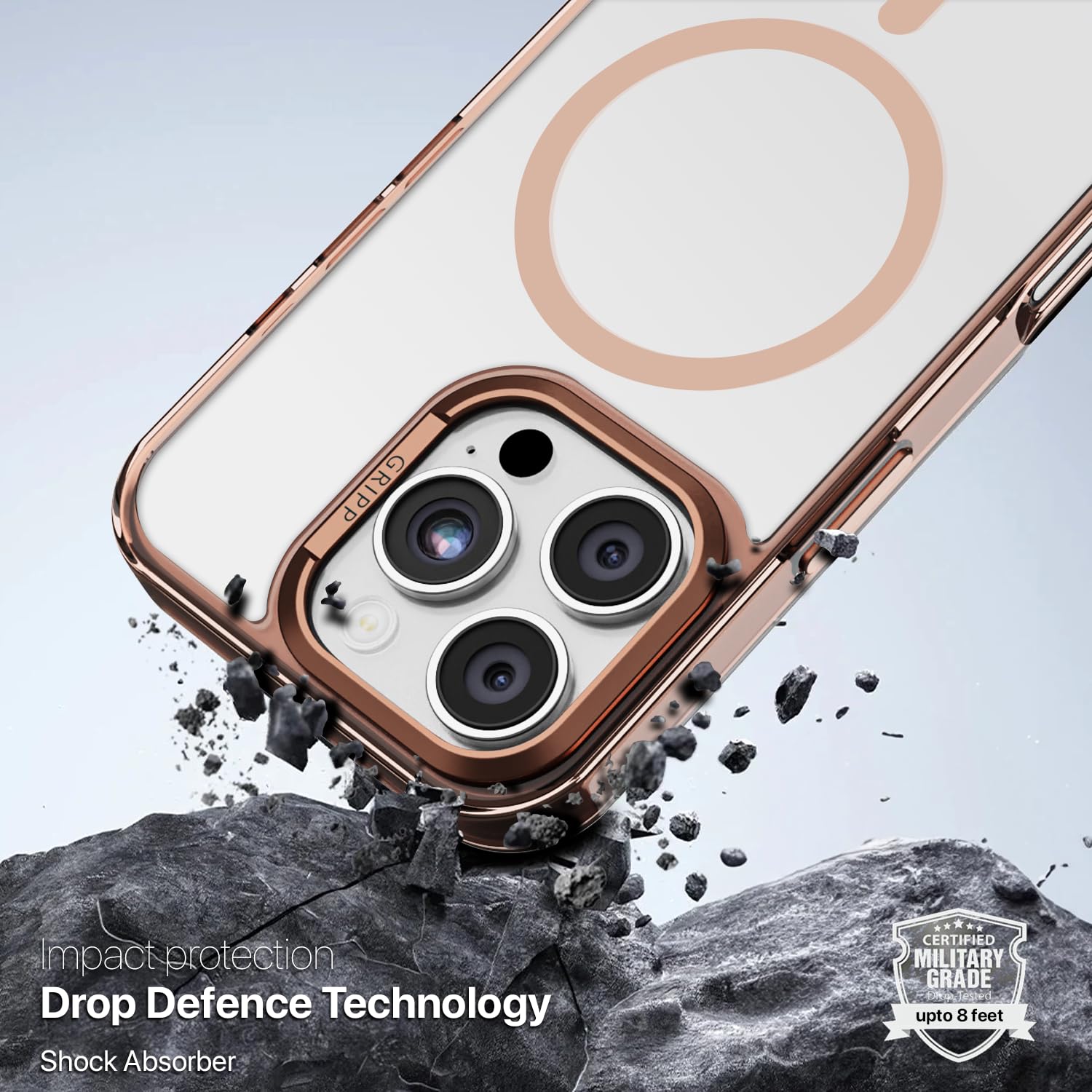 GRIPP Stellar Mag-Safe Case for iPhone 16 Pro Max (6.9") 2024 | 8ft Drop-Tested with D30 Tech, Raised Camera Ring & Metal Buttons, Shock-Proof Bumper, Lightweight Transparent Back Cover - Gold Matte