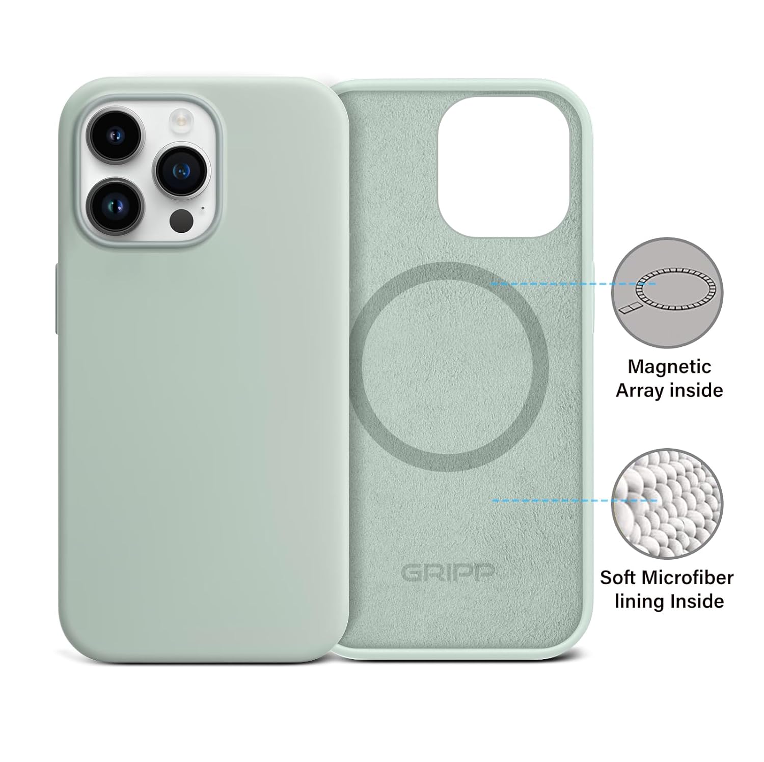 GRIPP® Rubon with Mag-Safe Slim-Fit Case Compatible with iPhone 14 Pro (6.1") Lightweight Matte Texture Liquid Silicone Soft Touch Material with 360-Degree Protection Back Cover - Beige