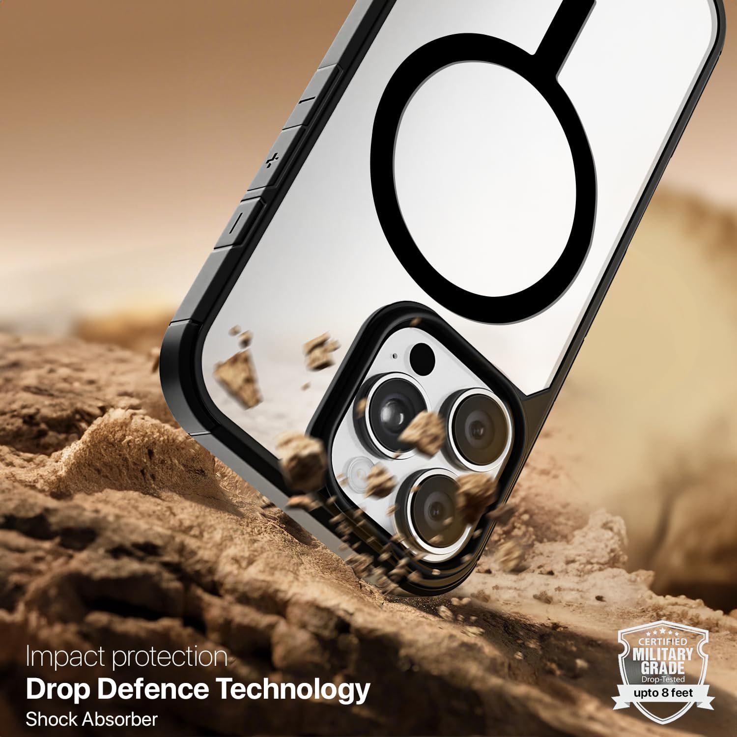 GRIPP Defender Mag-Safe Case for iPhone 16 Pro Max (6.9") 2024 | 8ft Drop-Tested with D30 Technology, Raised Edges, Shockproof Bumper, Crystal Clear PC Back, Dual Layer Protection Back Cover - Black