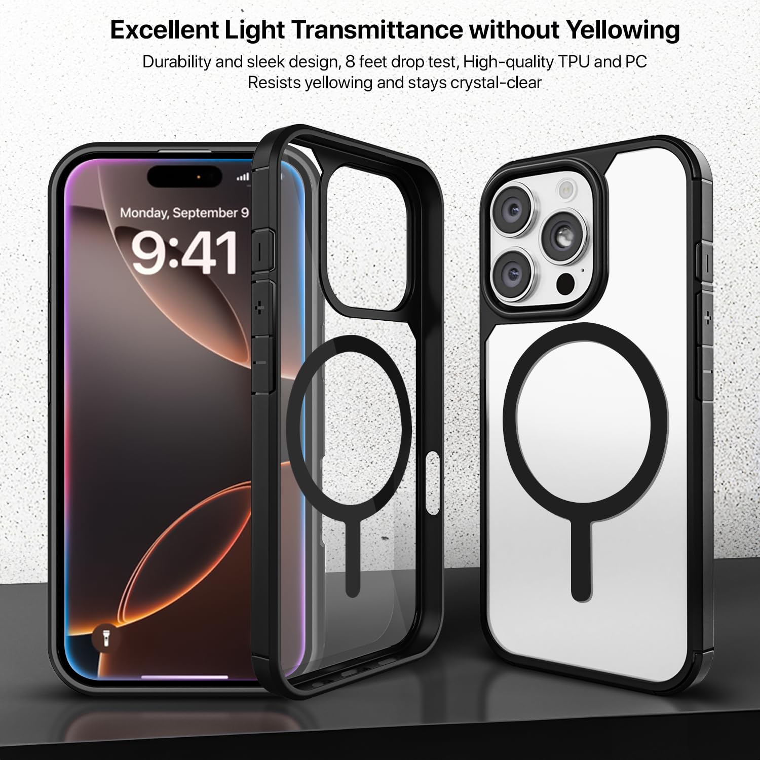 GRIPP Defender Mag-Safe Case for iPhone 16 Pro Max (6.9") 2024 | 8ft Drop-Tested with D30 Technology, Raised Edges, Shockproof Bumper, Crystal Clear PC Back, Dual Layer Protection Back Cover - Black