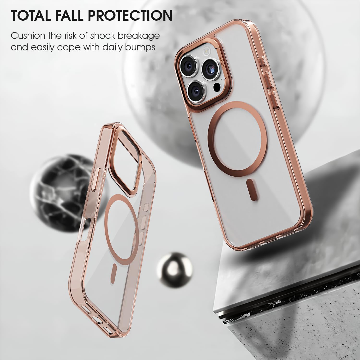 GRIPP Stellar Mag-Safe Case for iPhone 16 Pro Max (6.9") 2024 | 8ft Drop-Tested with D30 Tech, Raised Camera Ring & Metal Buttons, Shock-Proof Bumper, Lightweight Transparent Back Cover - Gold Matte