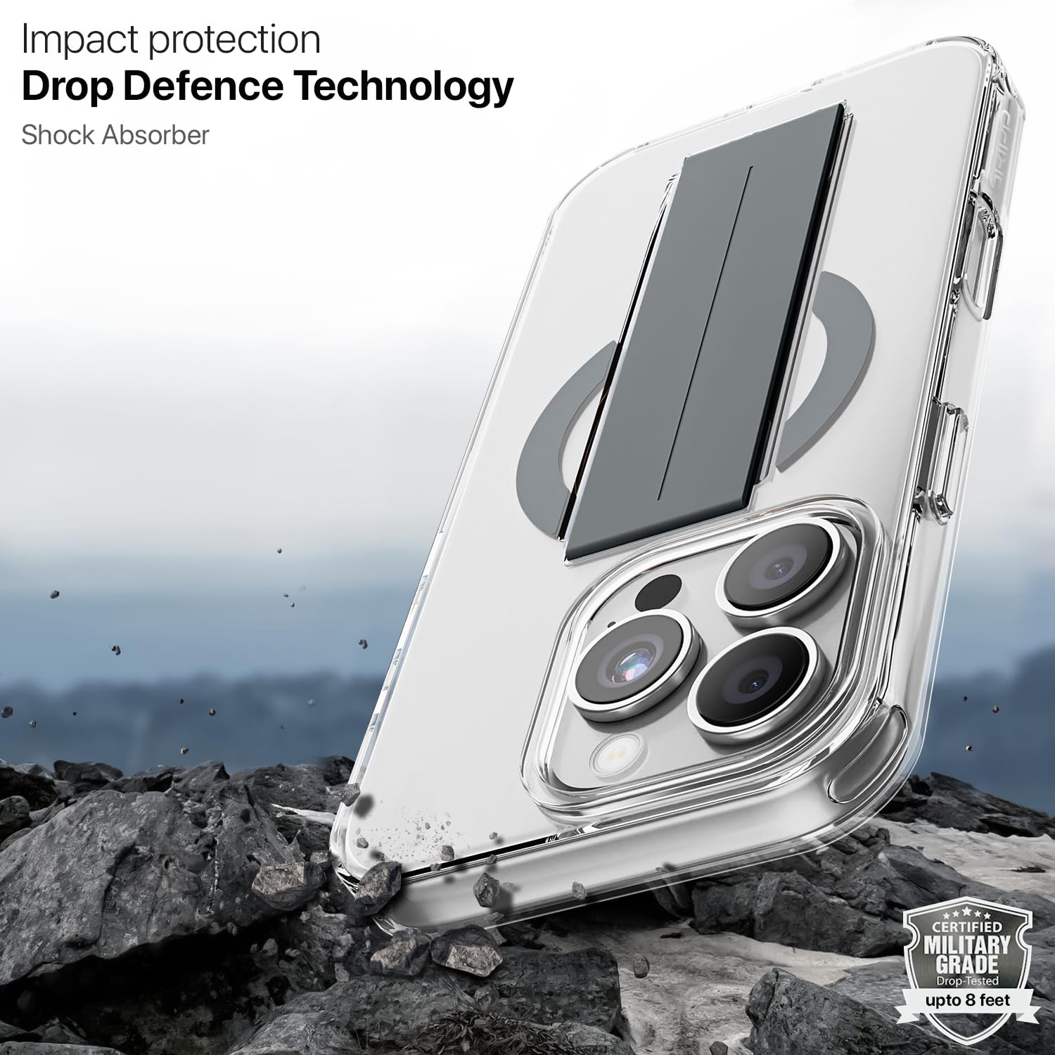 GRIPP Holdit Mag-Safe Case for iPhone 16 Pro Max (6.9") 2024 | 8ft Drop-Tested with D30 Technology, Integrated Flexible Grip Band, Lightweight, Shockproof & Scratch Resistant Back Cover - Grey