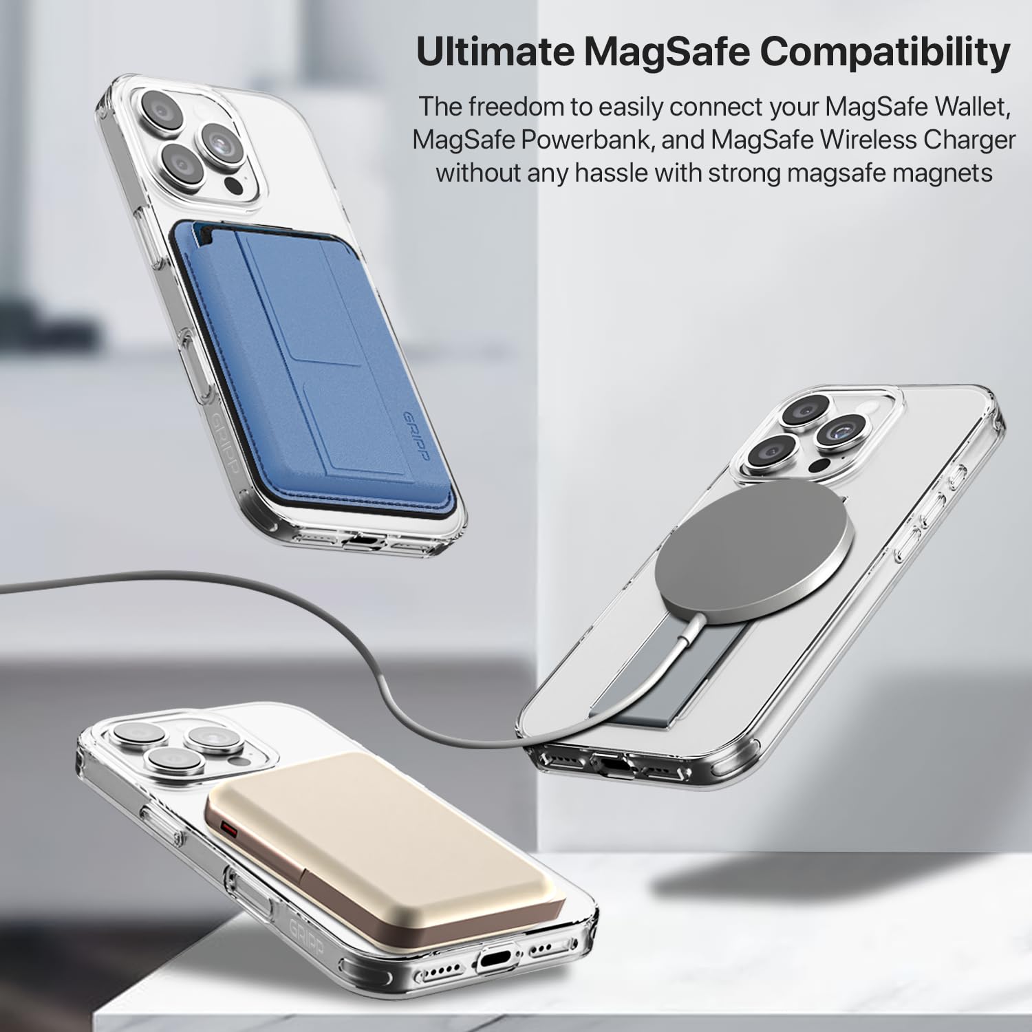 GRIPP Holdit Mag-Safe Case for iPhone 16 Pro Max (6.9") 2024 | 8ft Drop-Tested with D30 Technology, Integrated Flexible Grip Band, Lightweight, Shockproof & Scratch Resistant Back Cover - Grey