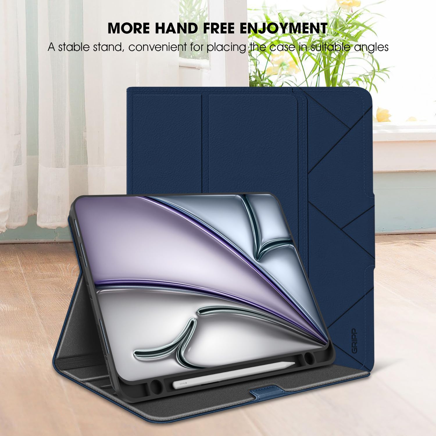 GRIPP Melon Leatherette Texture Case for iPad Air 11 inch (M2/M3) (2024/2025) | iPad Air 10.9" (2020/2022) | iPad Pro 11" (2021/2022) with Pencil Holder, Magnetic Closure - Dark Blue