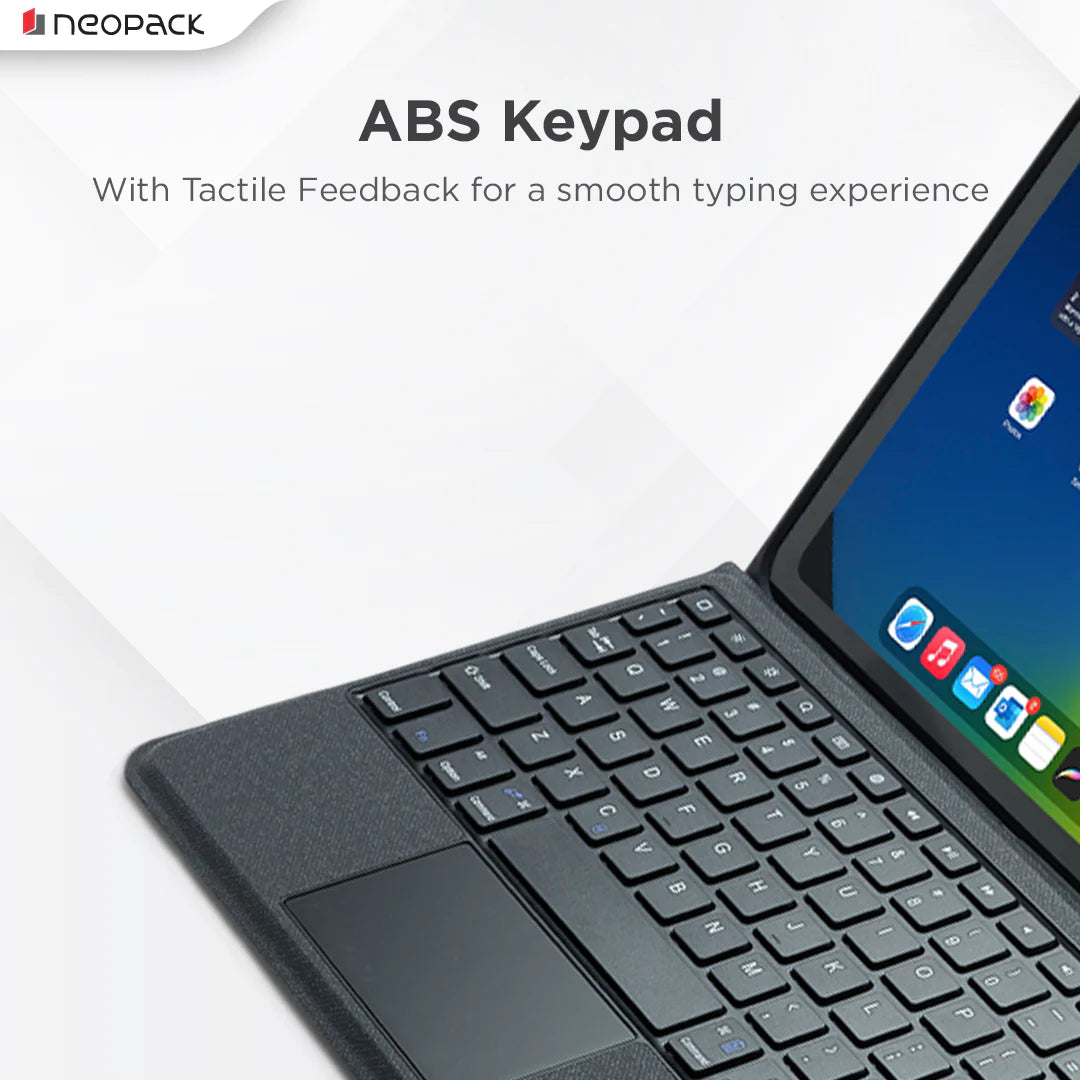 Neopack Folio Case With Bluetooth Keyboard & Pencil Holder For IPad 10.2, Fits: All Generation (Black)