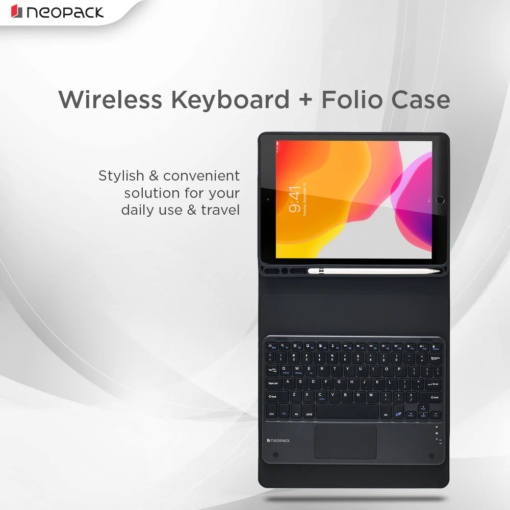 Neopack Keyboard Folio Case With Trackpad For IPad 10.2", Fits: All Gen. (Black)