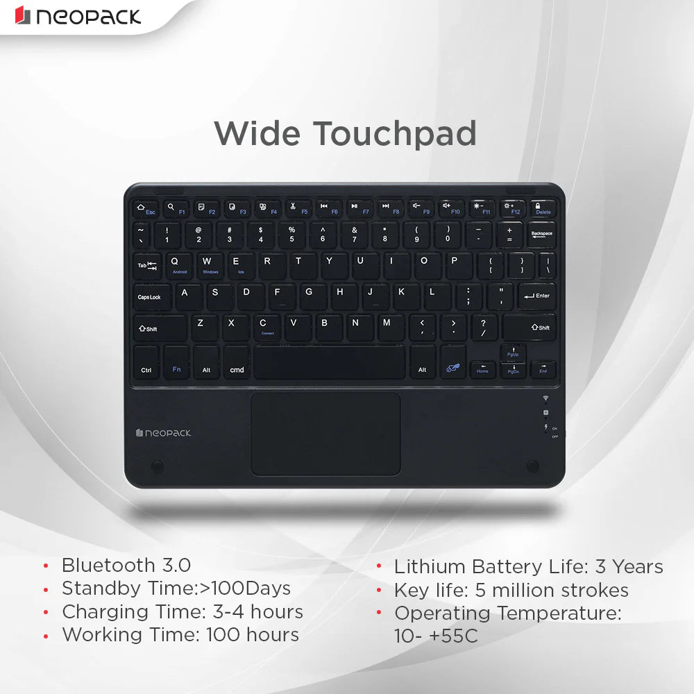 Neopack Keyboard Folio Case With Trackpad For IPad 10.2", Fits: All Gen. (Black)