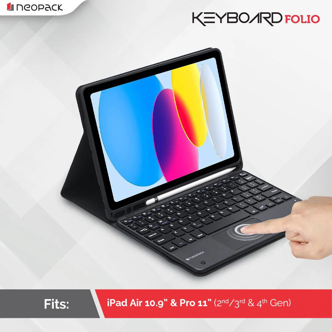Neopack Keyboard Folio Case With Trackpad For IPad Air 10.9, Fits: 4th & 5th Gen" & IPad Pro 11", Fits: 2nd, 3rd & 4th Gen. (Black)