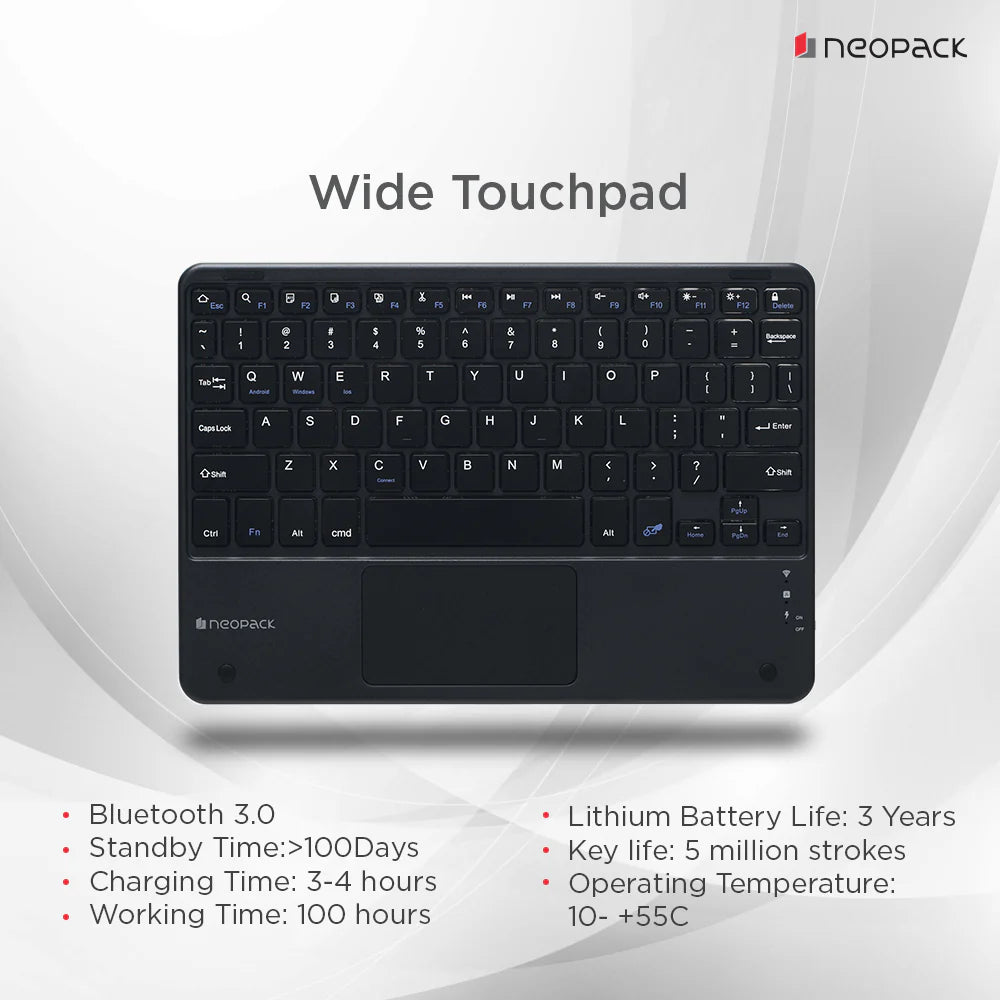 Neopack Keyboard Folio Case With Trackpad For IPad Air 10.9, Fits: 4th & 5th Gen" & IPad Pro 11", Fits: 2nd, 3rd & 4th Gen. (Black)