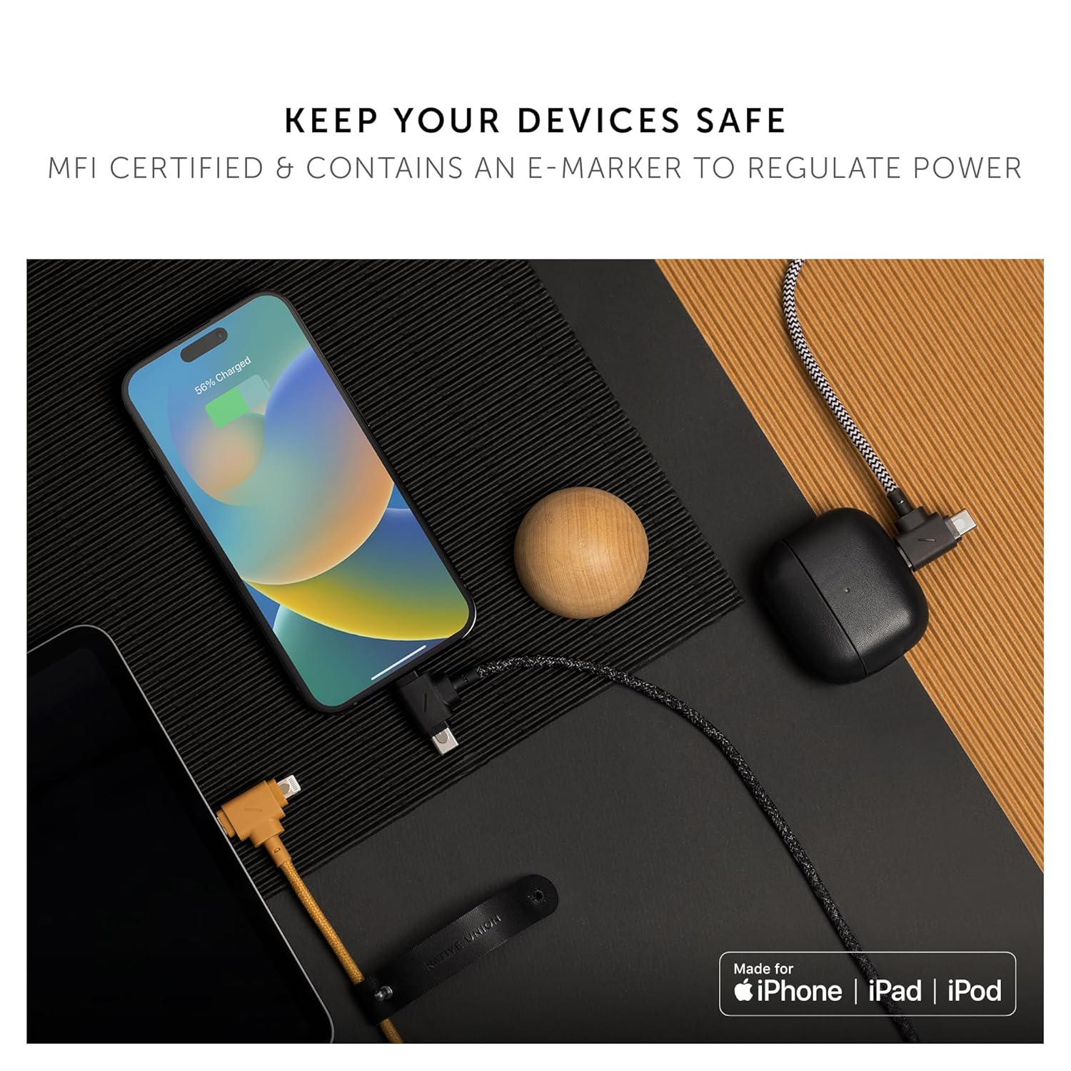 Native Union BELT CABLE DUO C TO C/L 1.5M SLATE GREEN - USB-C & Lightning Connector, 60W PD, Fast Charging, Eco-Friendly, Tangle-Free, MFi Certified