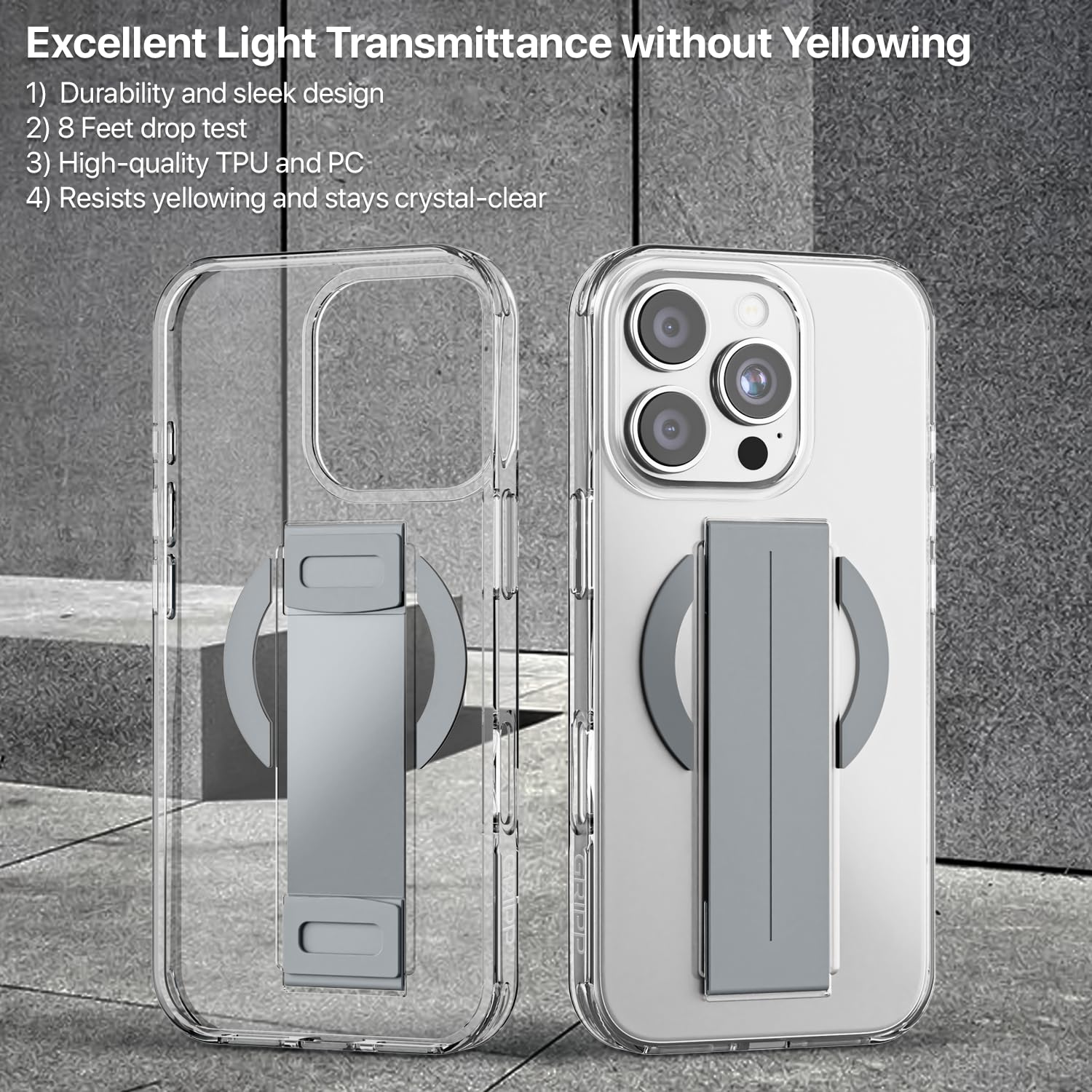 GRIPP Holdit Mag-Safe Case for iPhone 16 Pro Max (6.9") 2024 | 8ft Drop-Tested with D30 Technology, Integrated Flexible Grip Band, Lightweight, Shockproof & Scratch Resistant Back Cover - Grey